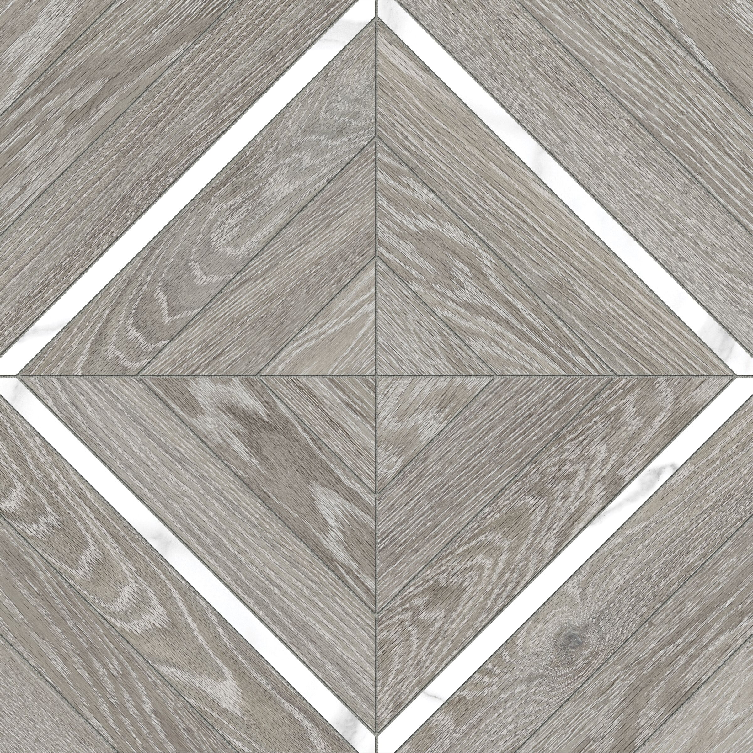Satori Aspen Beachcomber with Statuario Marquetry 16-in x 16-in Matte Porcelain Wood look Mosaic Wall Tile ( 13.45-sq ft / Carton )