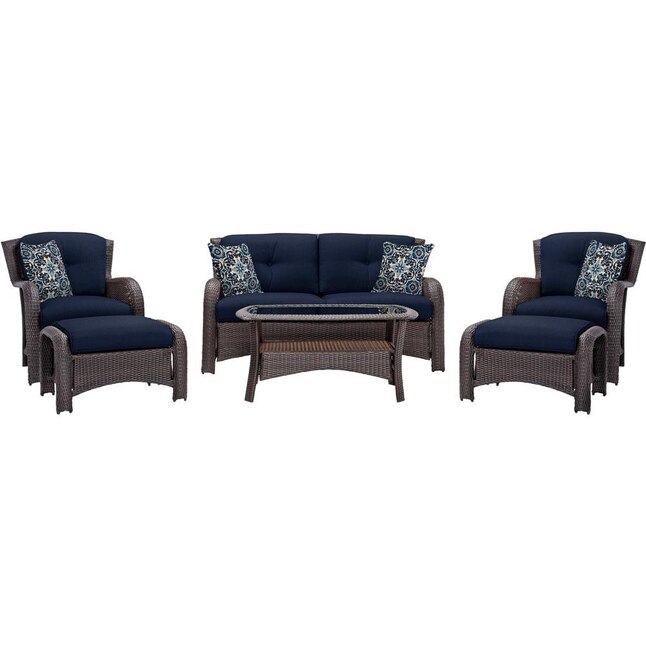 Hanover Strathmere 6 Piece Wicker Patio Conversation Set With Cushions In The Sets Department At Com - Deep Cushion Patio Furniture Sets