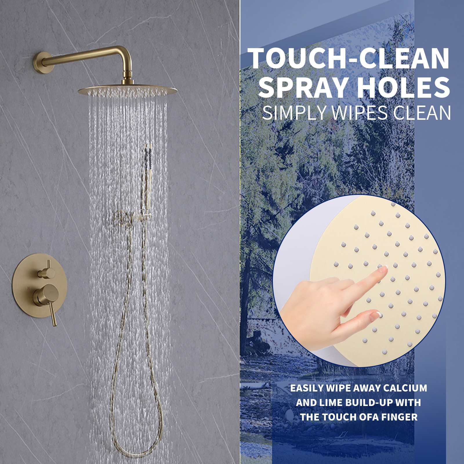 Brushed Gold Stainless Steel Rain Shower Faucet with Handheld Combo