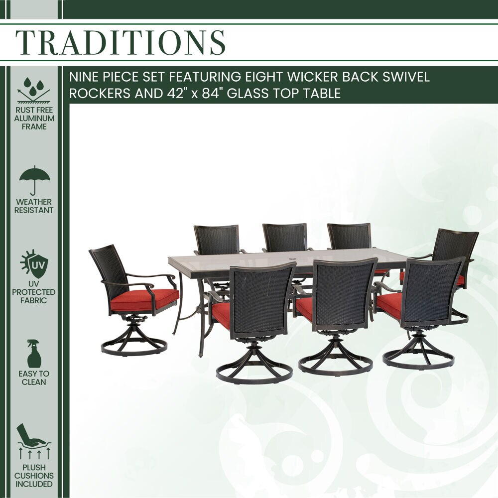 Hanover TRADDNWB9PCSWG-RED Patio-Dining-Sets - View #2
