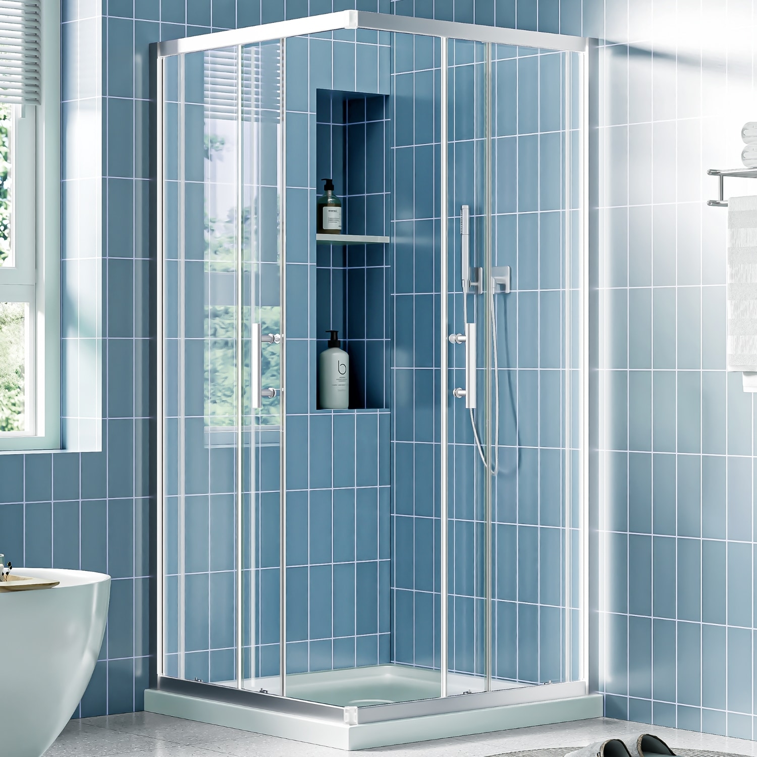 Wooakway - 36in D X 36in W X 72in H Corner Shower Enclosure Shower Stall for Walk in Shower 1/4in...