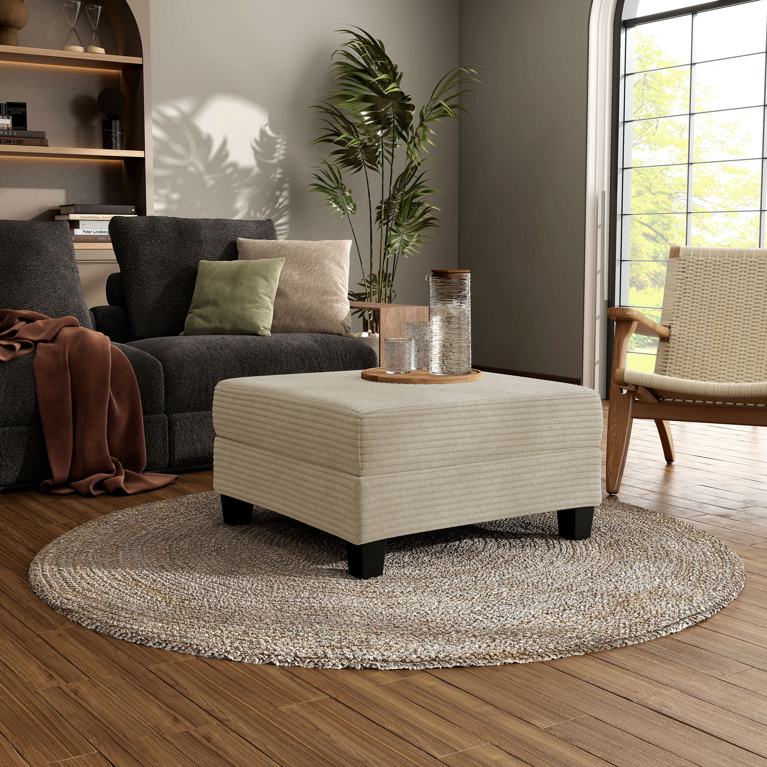 Furniture of America IDF-SL6932BG-OT Kasin Glam Beige Chenille Storage Ottoman