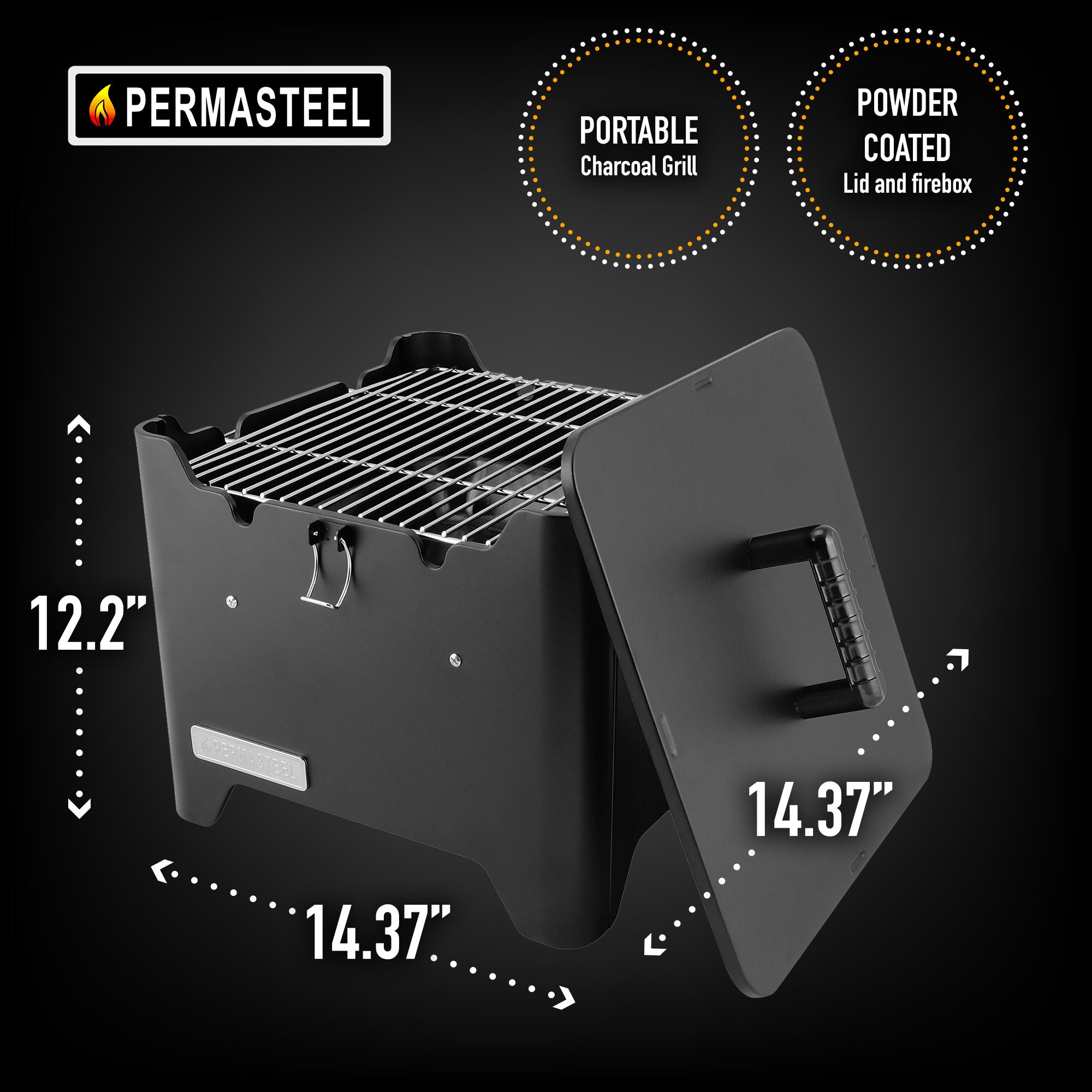 Permasteel Portable Charcoal Grill with Removable Lid - 153 Sq Inches ...