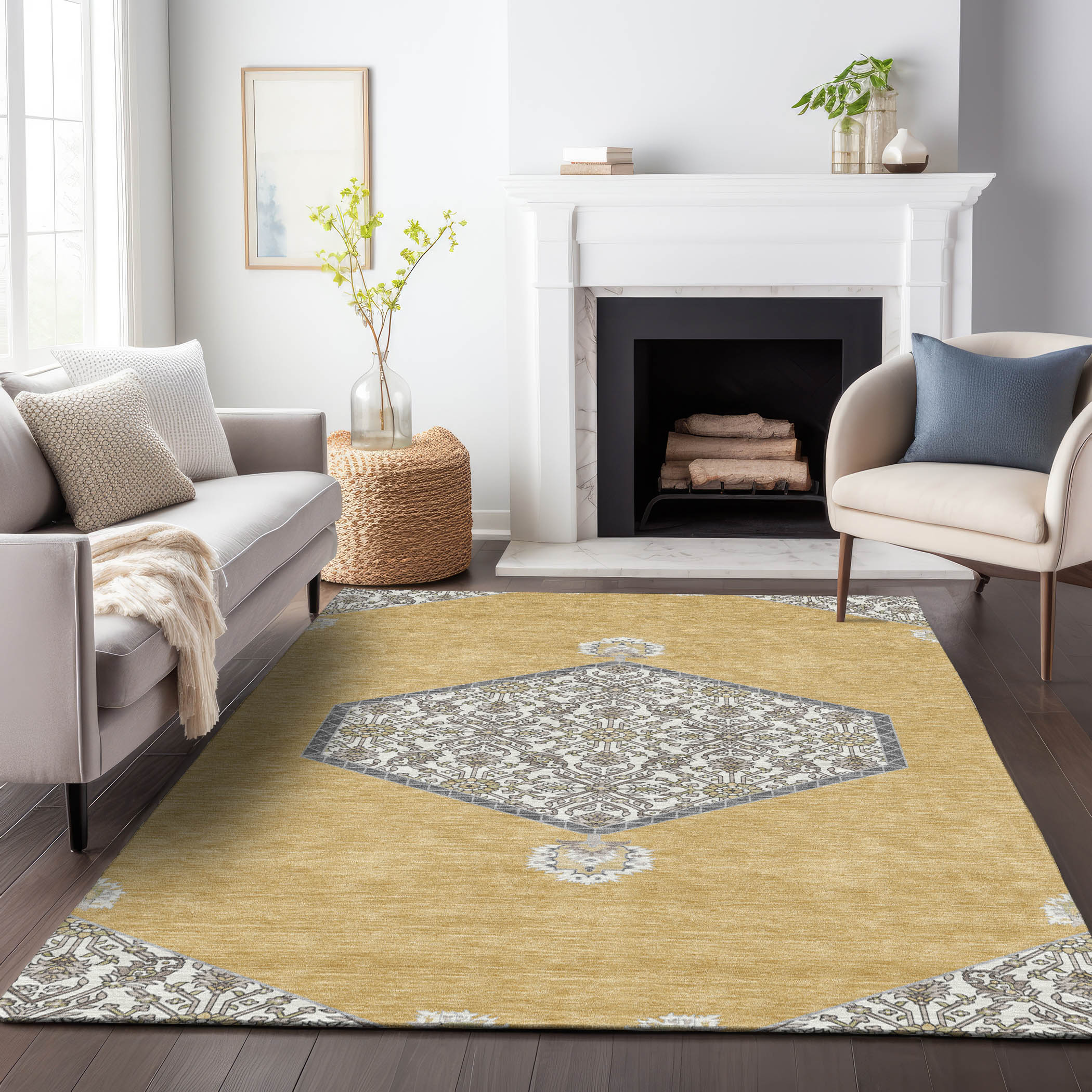 Addison Rugs ACN1011GO3X5 Chantille ACN1011GO 3 x 5 (ft) Polyester Gold Rectangular Indoor/Outdoor Geometric Machine washable Area rug