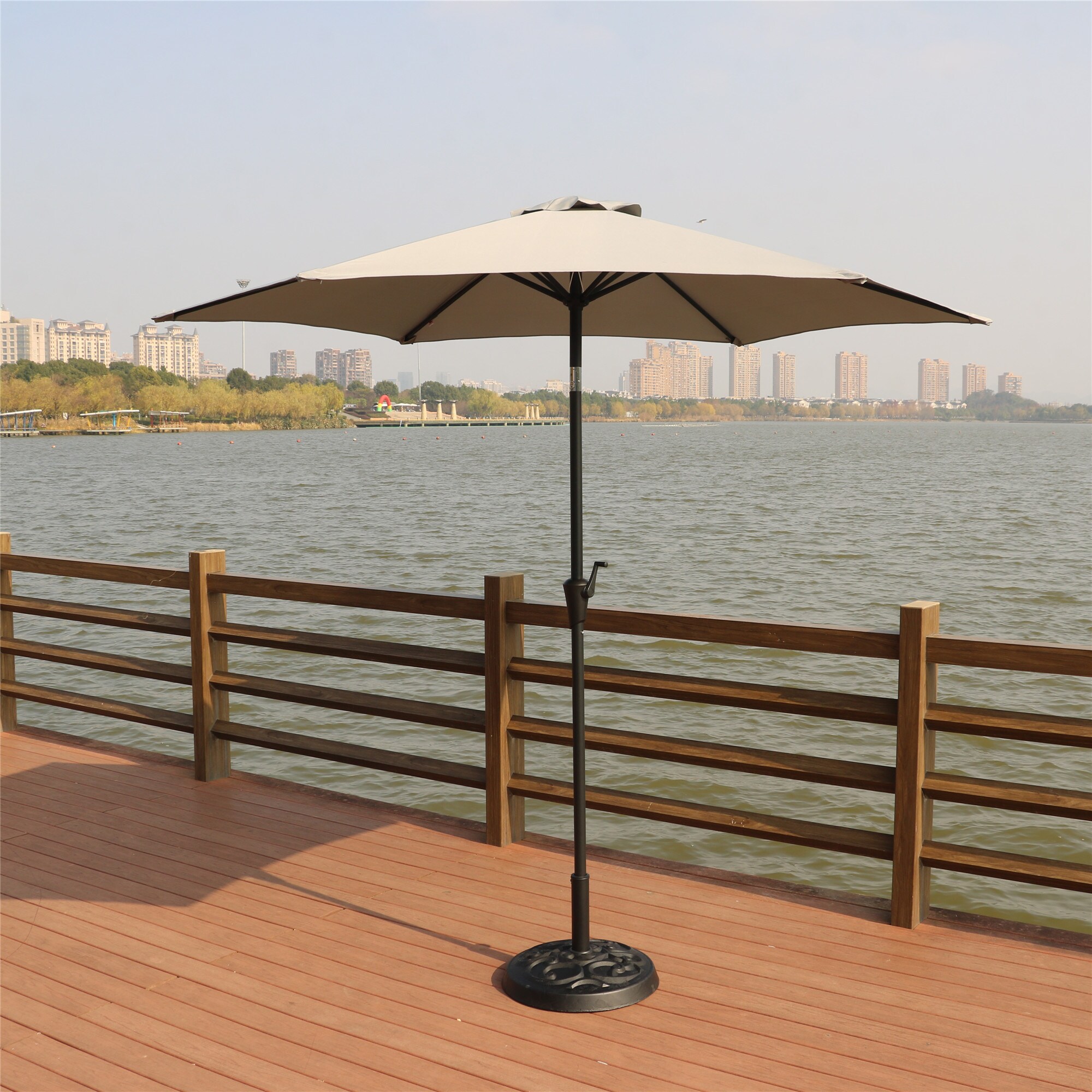 Damerin PUQ6107 8.858-ft Aluminum Gray Market Patio Umbrella with Base