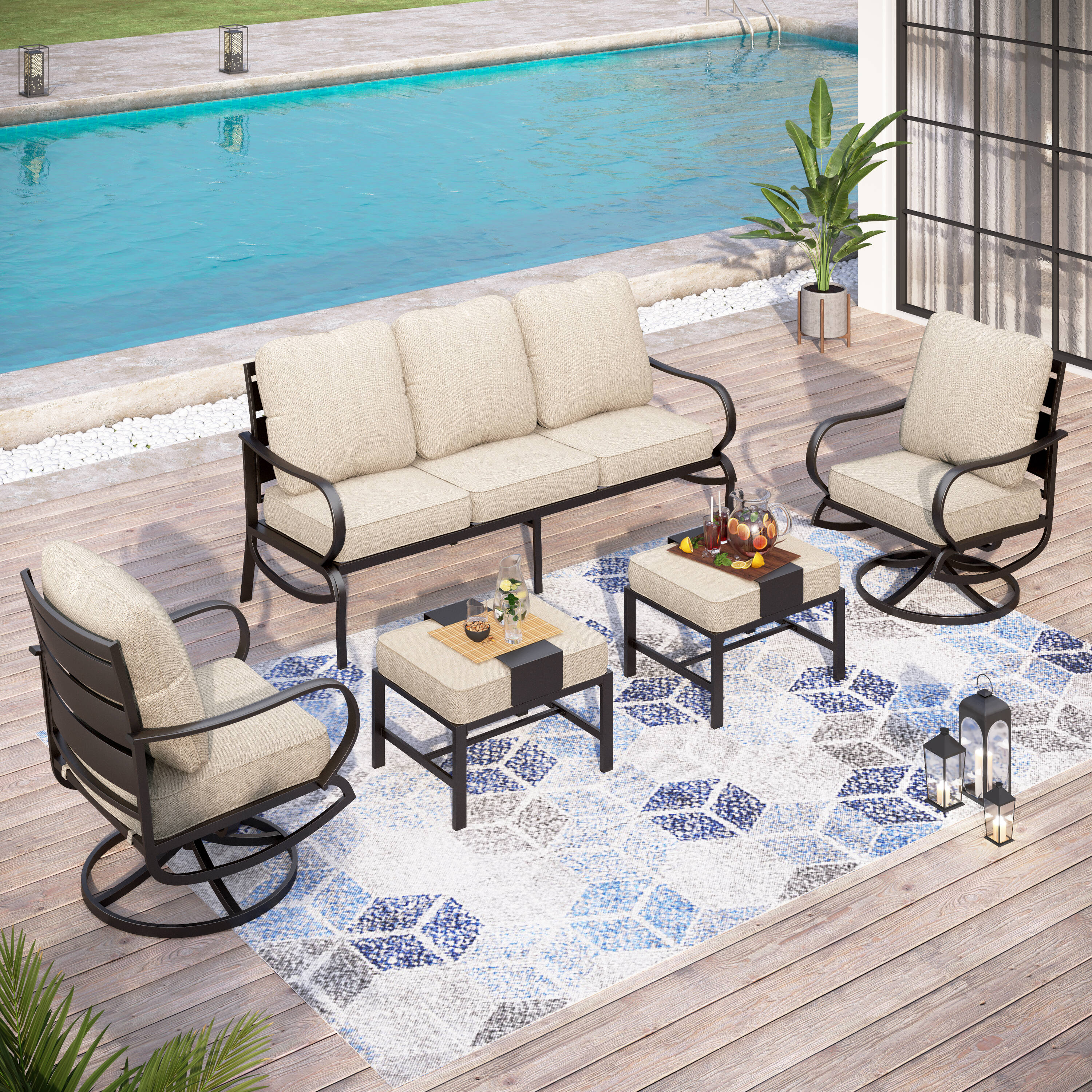 Sunshine Valley CP001-08-5 5 -Piece Patio Sofa Conversation Set with Tan CUSHION PRO Cushions