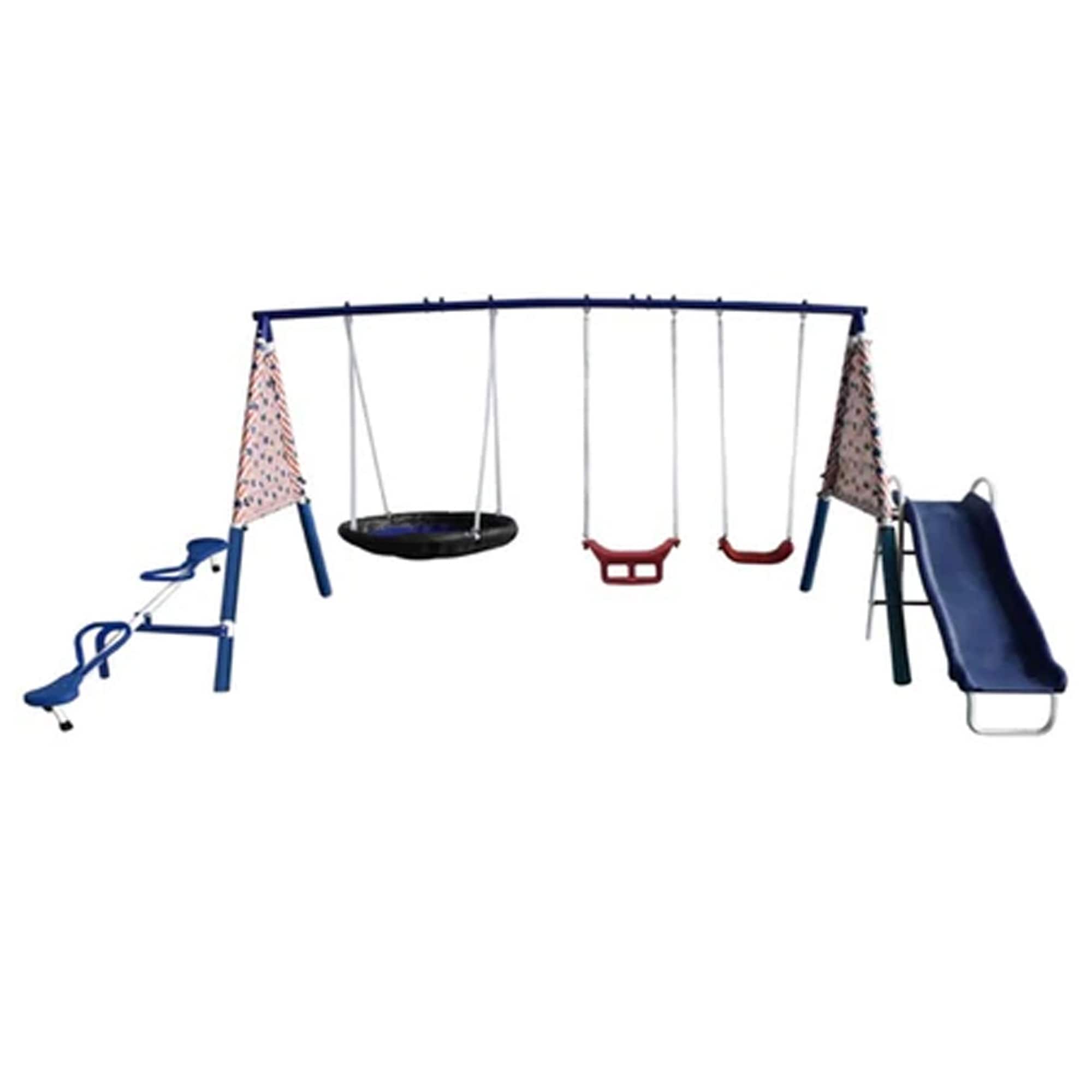 XDP Recreation 285487 Residential Steel Swing set with 3 Swings and Slide Included