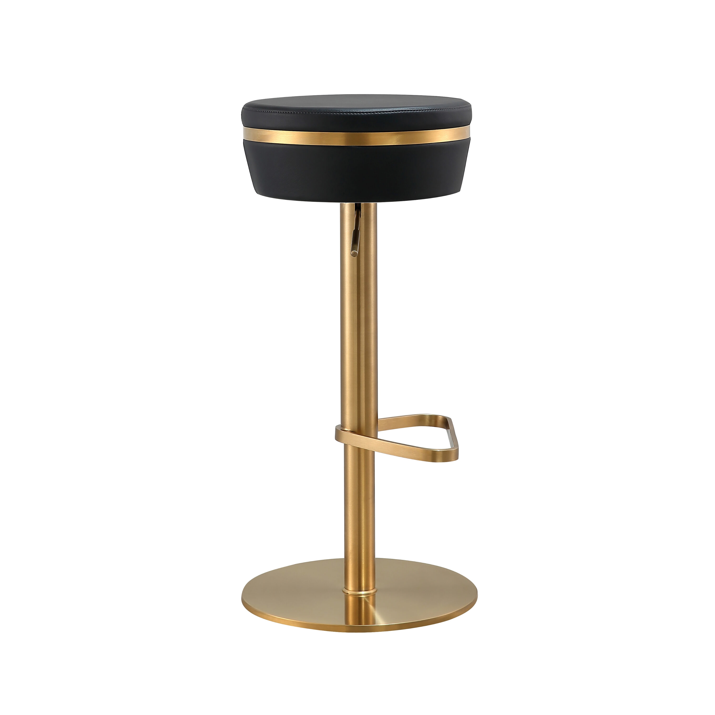 Astro Contemporary Black and Gold Vegan Leather Swivel Stool