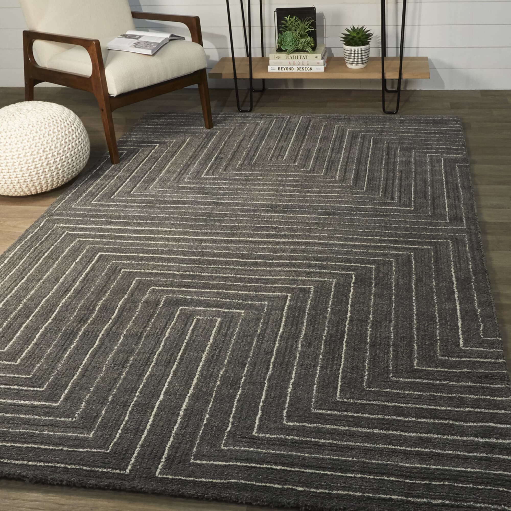 Charcoal Geometric Art Deco Synthetic Runner Rug 2'2" x 7'