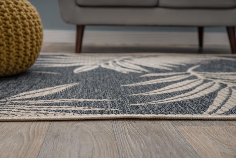 Blue Floral 5' x 7' Reversible Synthetic Area Rug