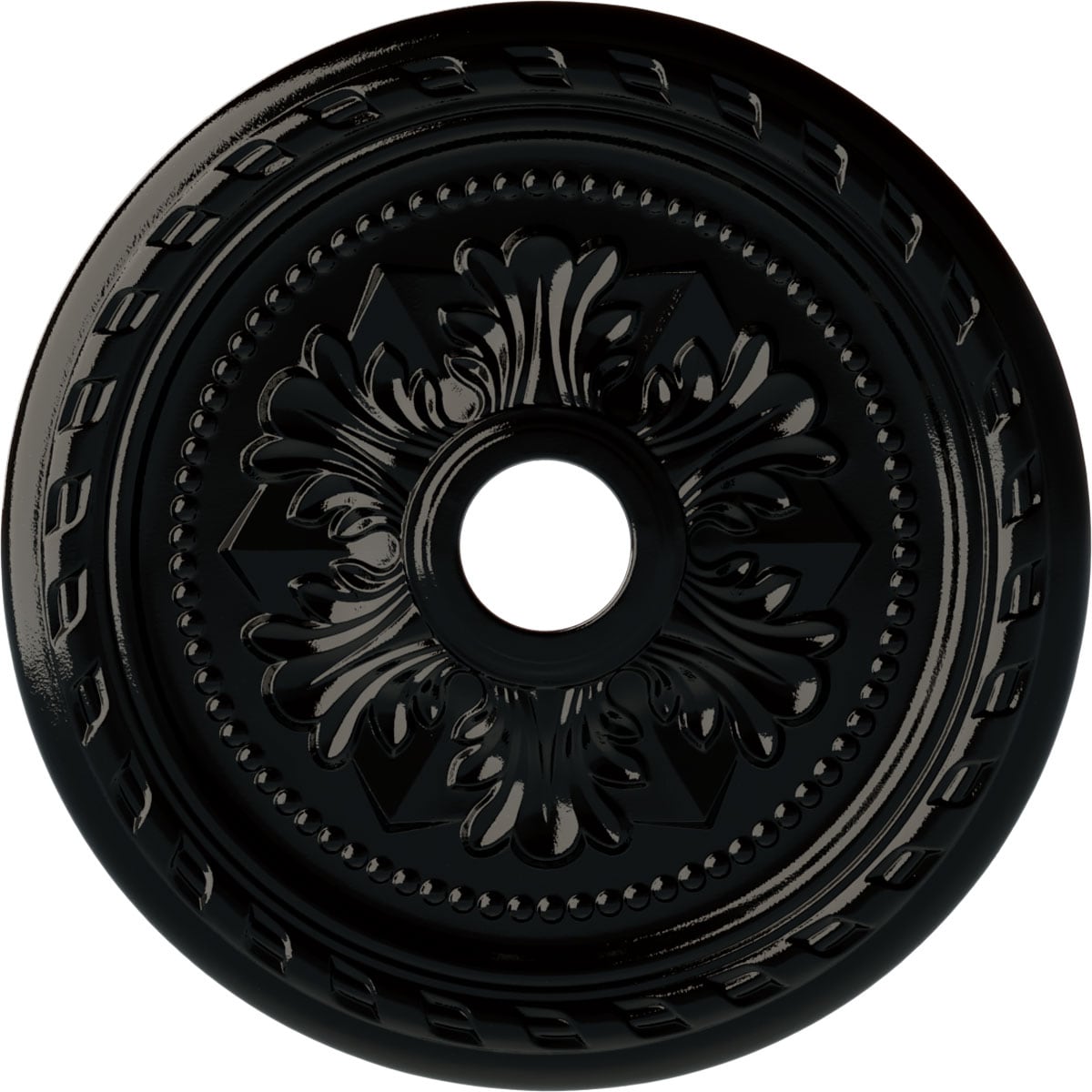 Ekena Millwork CM23PMBPS Palmetto 23.625-in W x 23.625-in L Painted Black Pearl Polyurethane Whole Ceiling Medallion