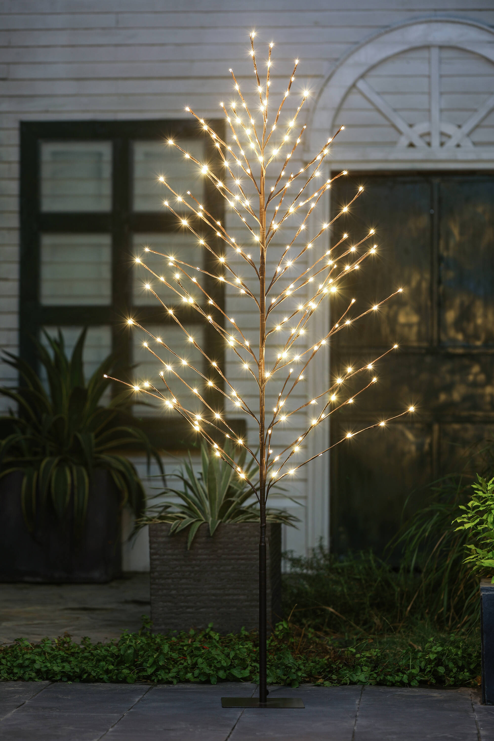 70.87" White LED Lighted Brown Birch Artificial Christmas Tree