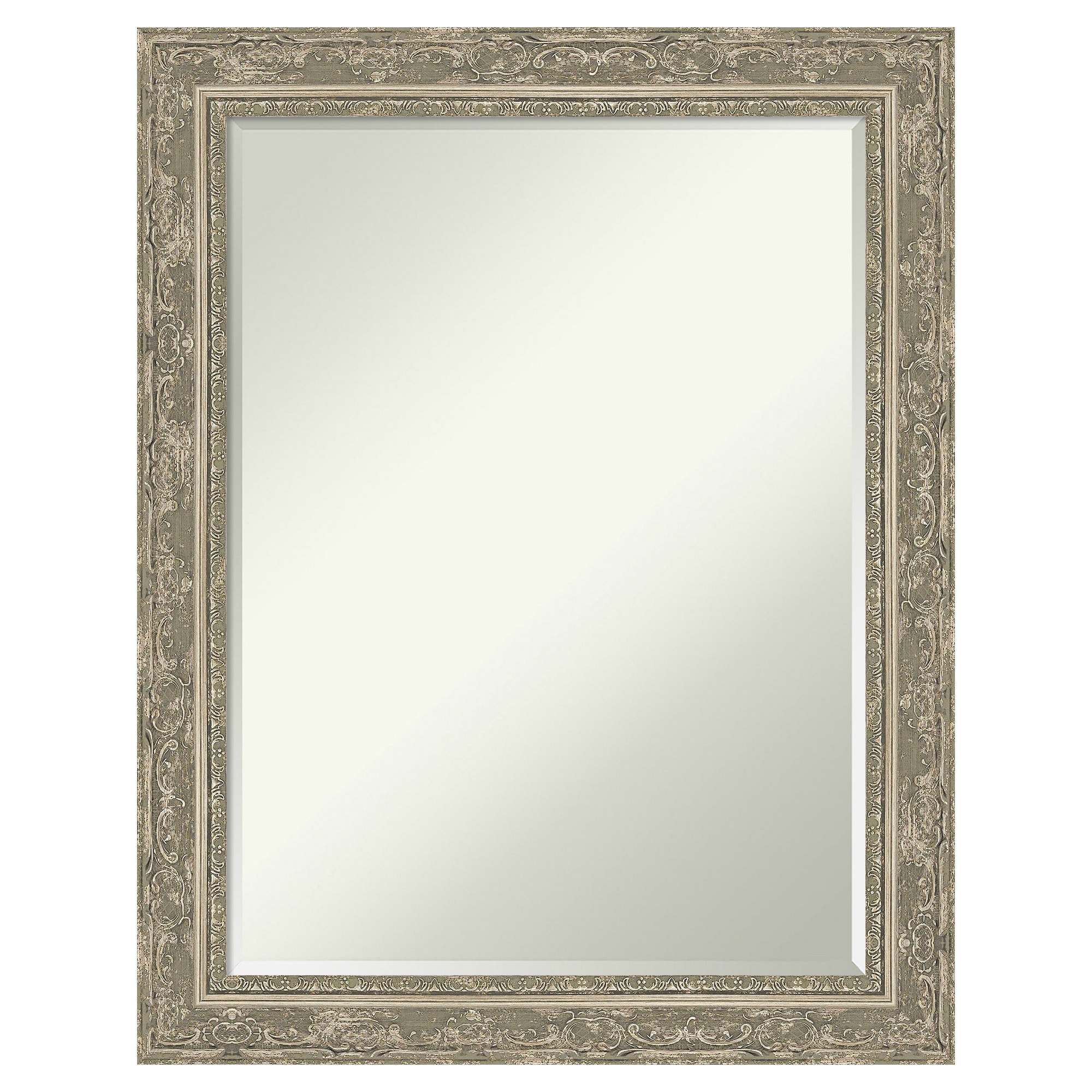 Amanti Art -  Petite Bevel Mirror Filigree Silver Framed Wood Bathroom Wall Mirror 28.5 x 22.5 in.