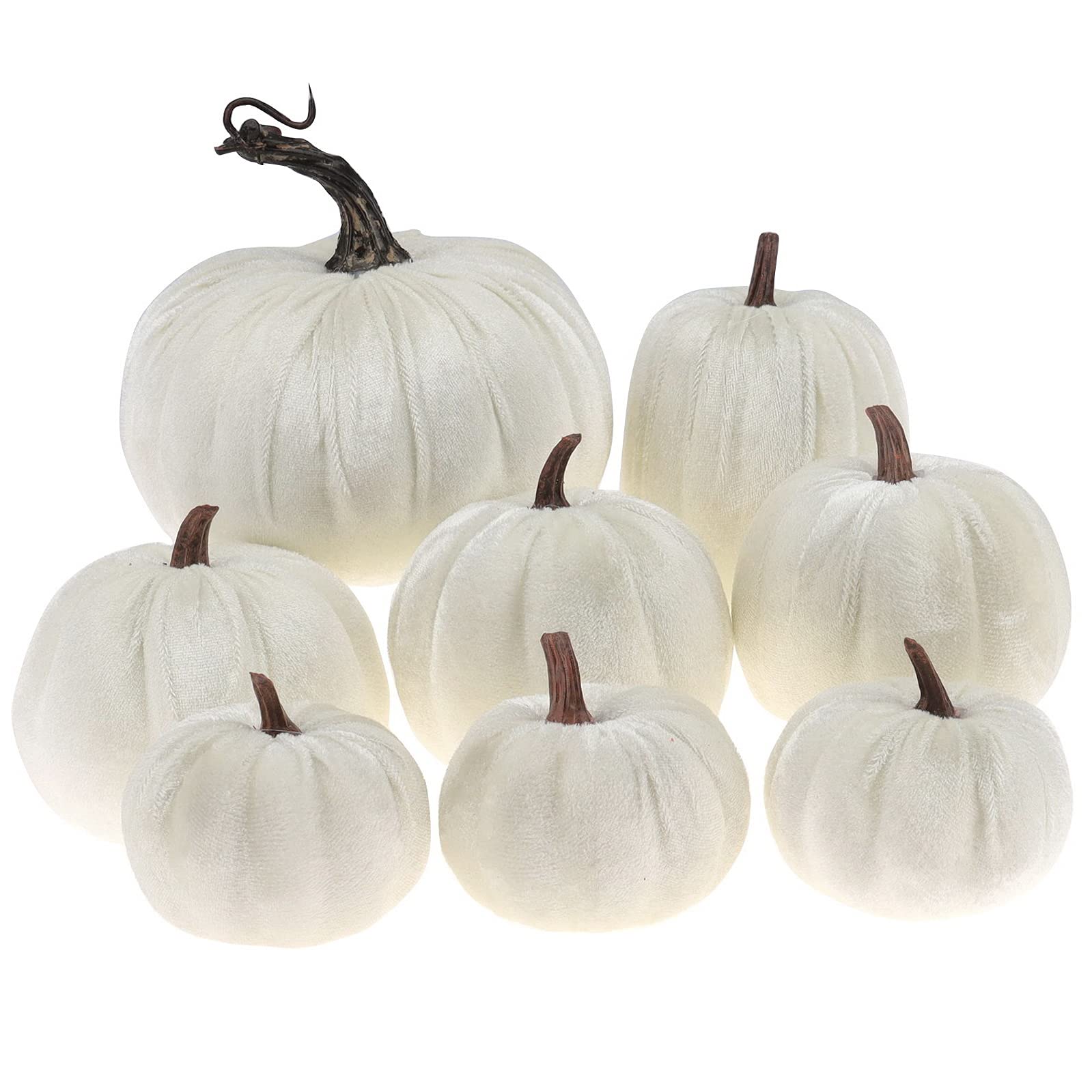 Afoxsos  8pcs Assorted Size White Velvet Pumpkins Handmade Artificial Fall Harvest Halloween Decoration for Home Kitchen Farmhouse Thanksgiving
