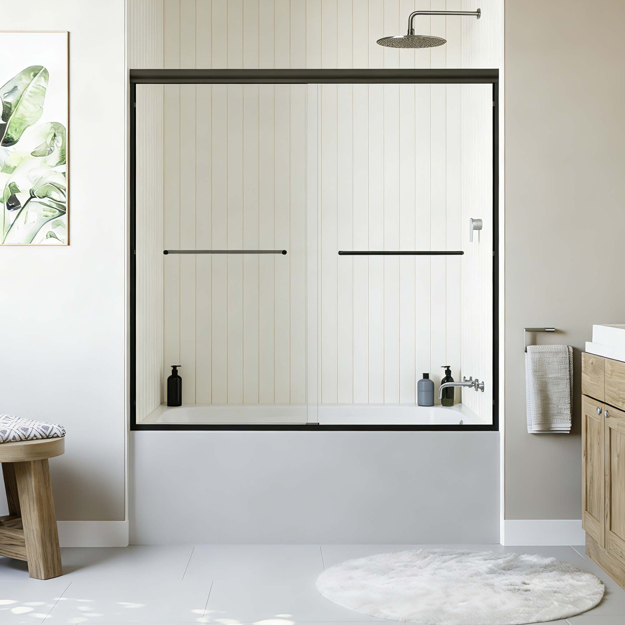 Abruzzo 60 in. W x 58 in. H Framed Double Sliding Tub Door Bypass Tub Shower Door in Matte Black with 1/4 in. Clear Glass