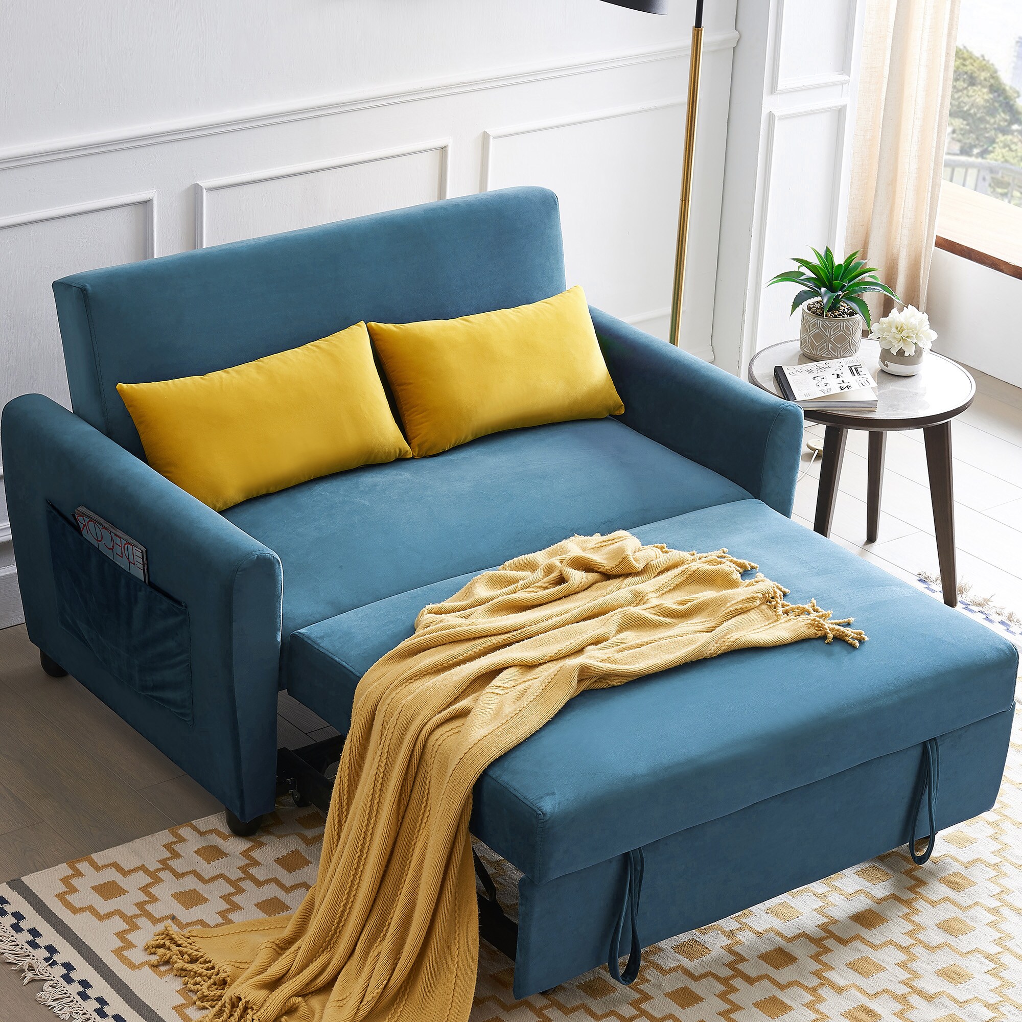 Clihome Loveseat Modern Blue Velvet Reclining Sofa in the Couches ...