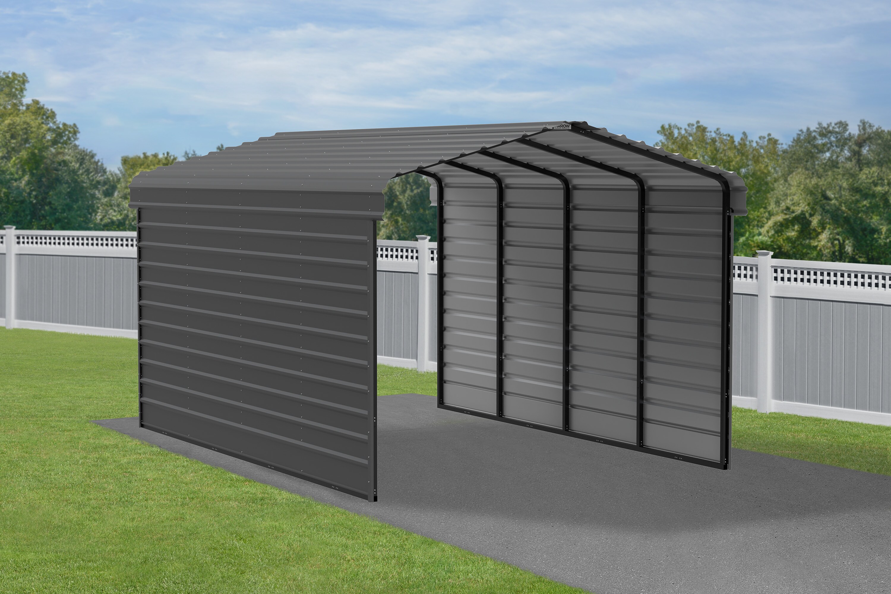 12' x 20' Charcoal Steel Carport Kit with Enclosure