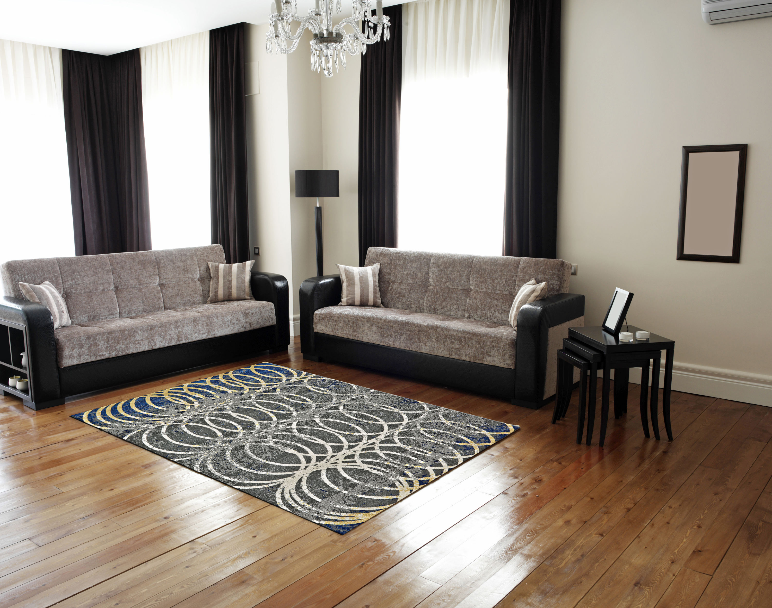 Room Envy 616R3608SMK000E10 Omari 5 x 8 (ft) Loomed Polypropylene Dark Gray/Cobalt Blue Rectangular Indoor Distressed/Overdyed Mid-Century Modern Area rug