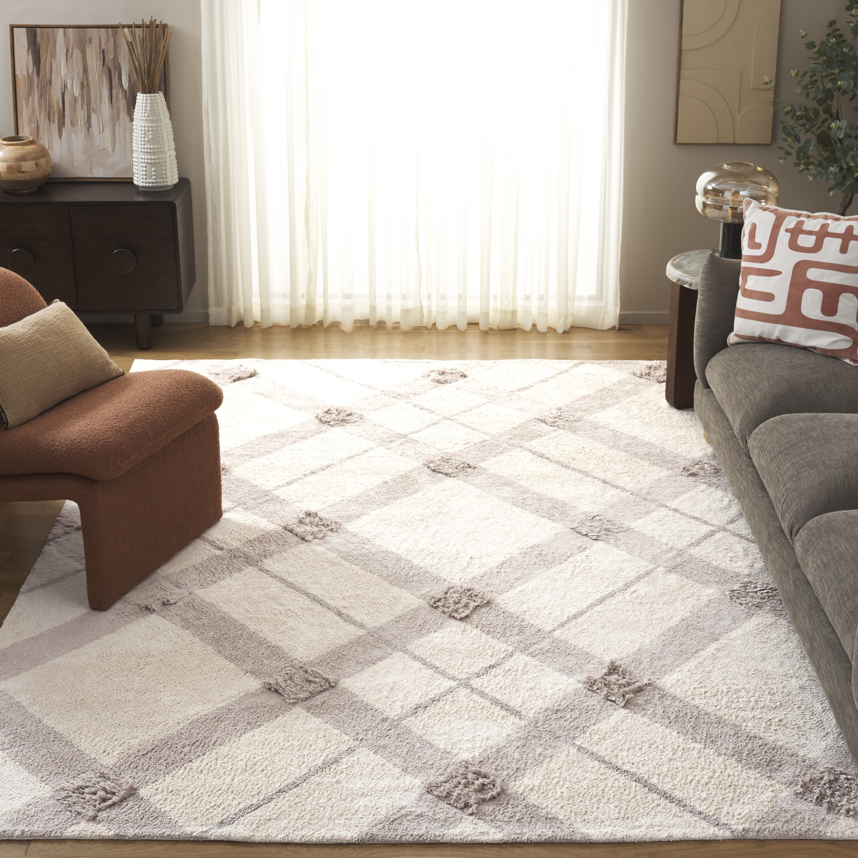  Easy Care 215 Ivory/Beige Contemporary 8ft x 10ft Large Rectangle Rug