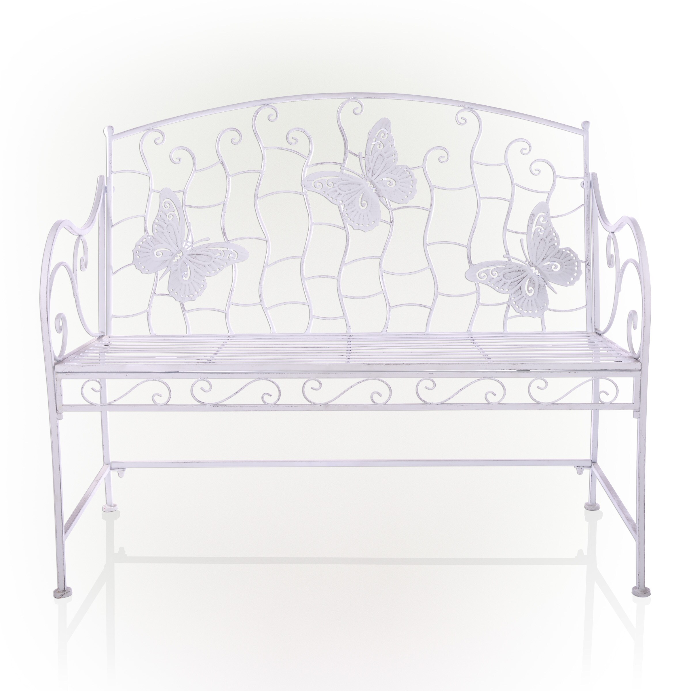 White Metal Butterfly Backrest Garden Bench, 43"
