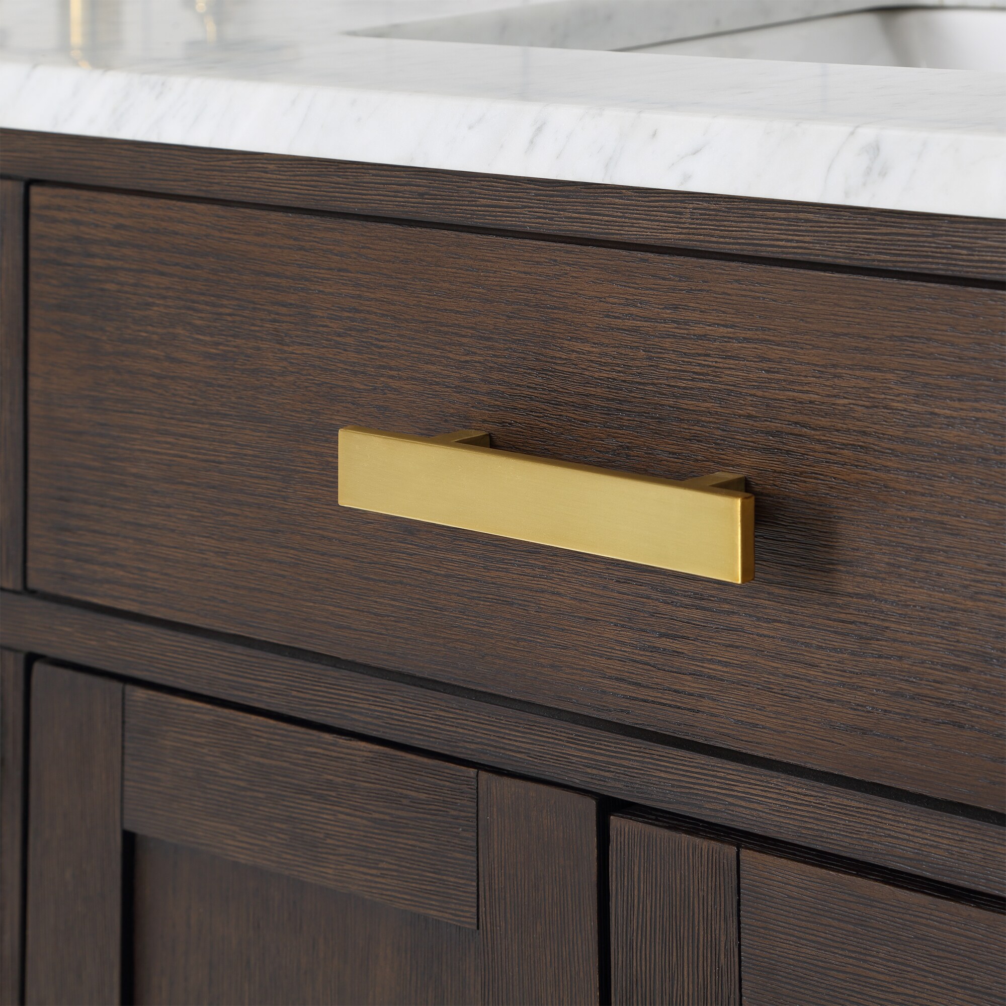 Chestnut 60" Brown Oak Double Bathroom Vanity with Gold Accents