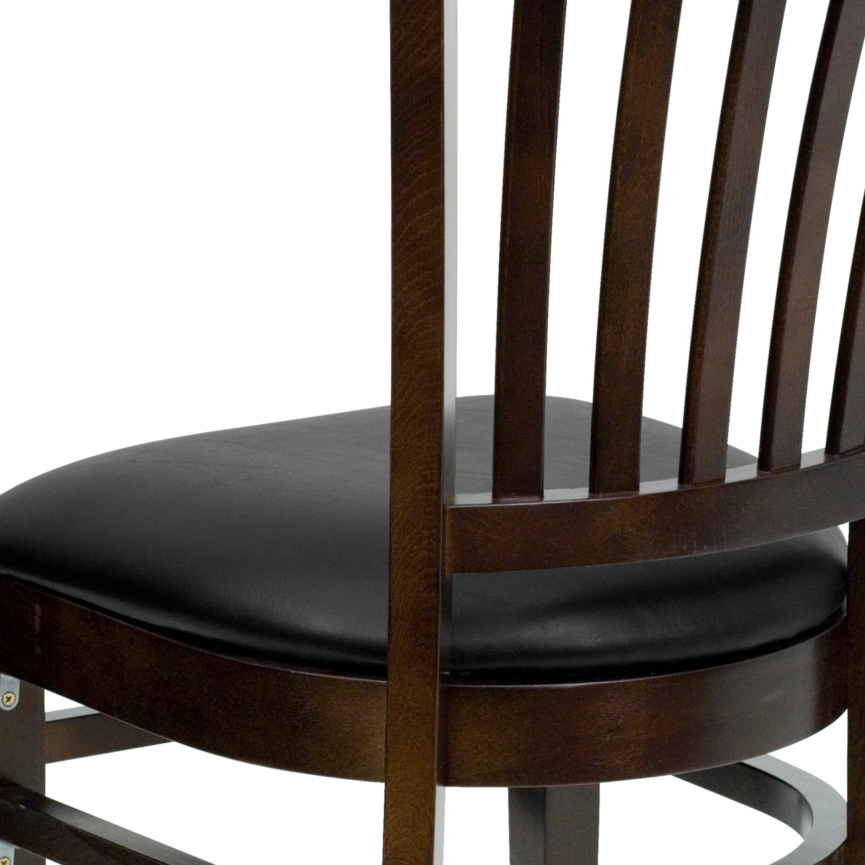 High Slat Windsor Side Chair in Walnut with Black Vinyl Seat