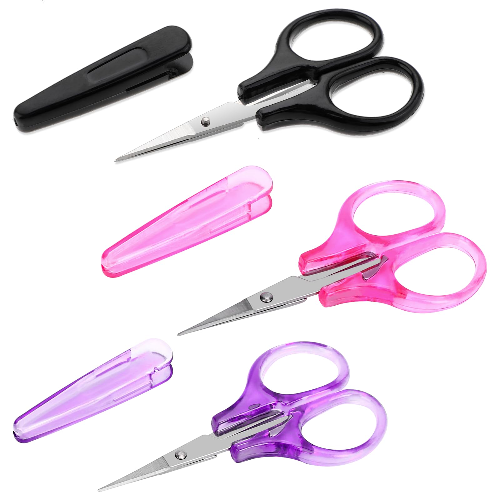 Ahfiwaso 3pcs Small Craft Scissors Set Stainless Steel Blades Ergonomic Handles Protective Covers for Sewing Paper Cutting Cross Stitch Crochet Pink