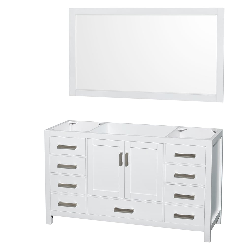 Wyndham Collection WCS141460SWHCXSXXM58 Sheffield 60-in White with Brushed Chrome Trim Bathroom Vanity Base Cabinet without Top (Mirror Included)