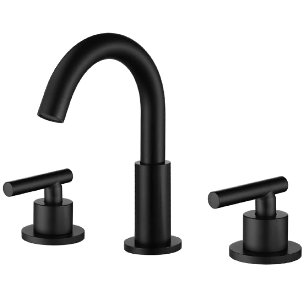 Poinic - Matte Black Widespread 2-handle High-arc Bathroom Sink Faucet