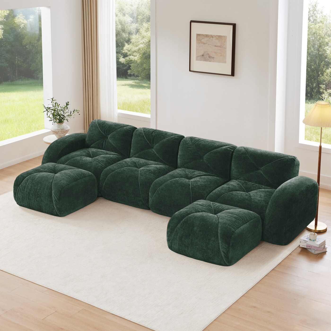 CHITA Green Modular Sofa Movable Ottoman No Assembly Required Button ...