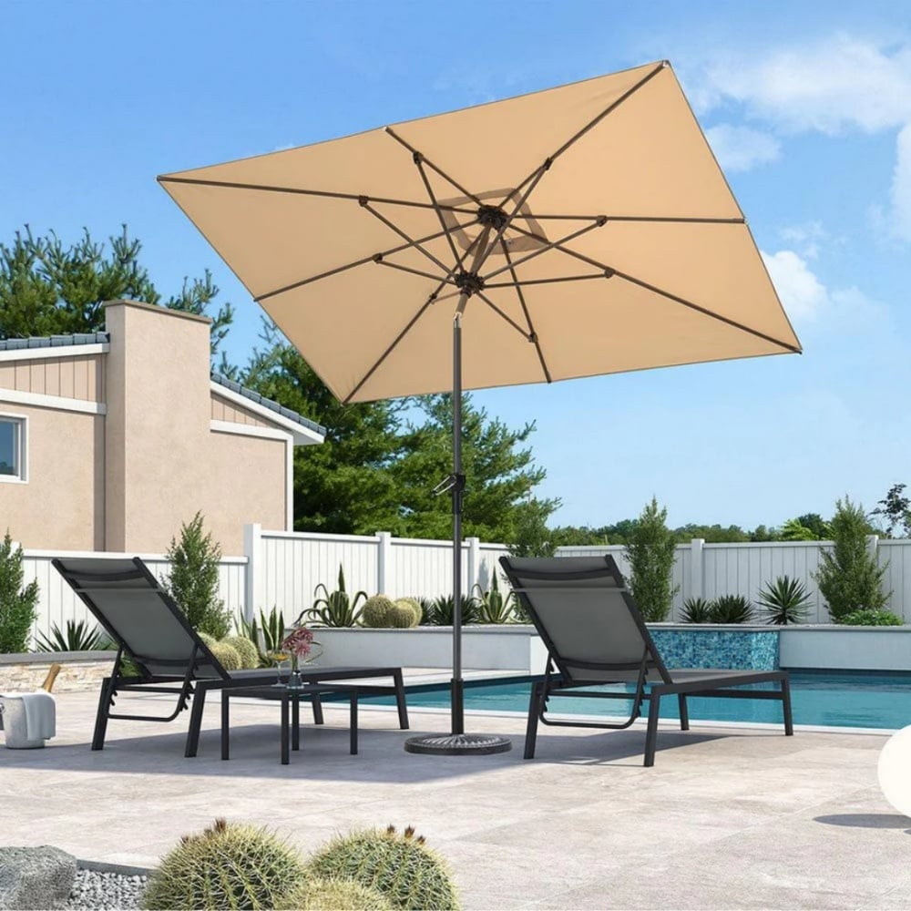 PURPLE LEAF LS03-MLZXRC0609-KK 6-ft Aluminum Beige Crank Market Patio Umbrella