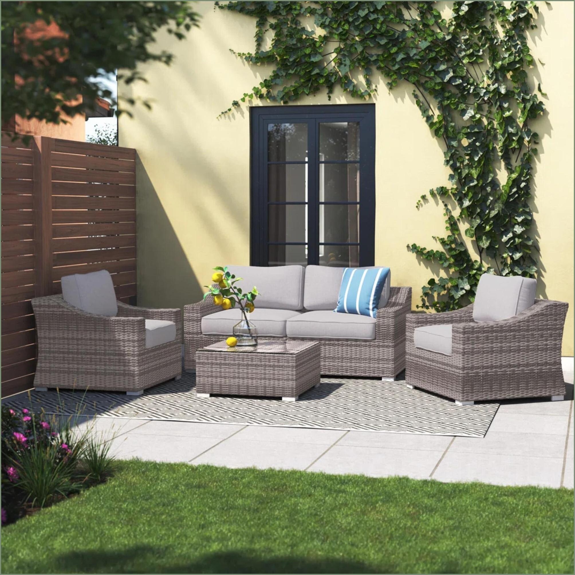 Watnature Patio Sets 5 Piece Modern 4 Seater Light Gray Wicker All ...