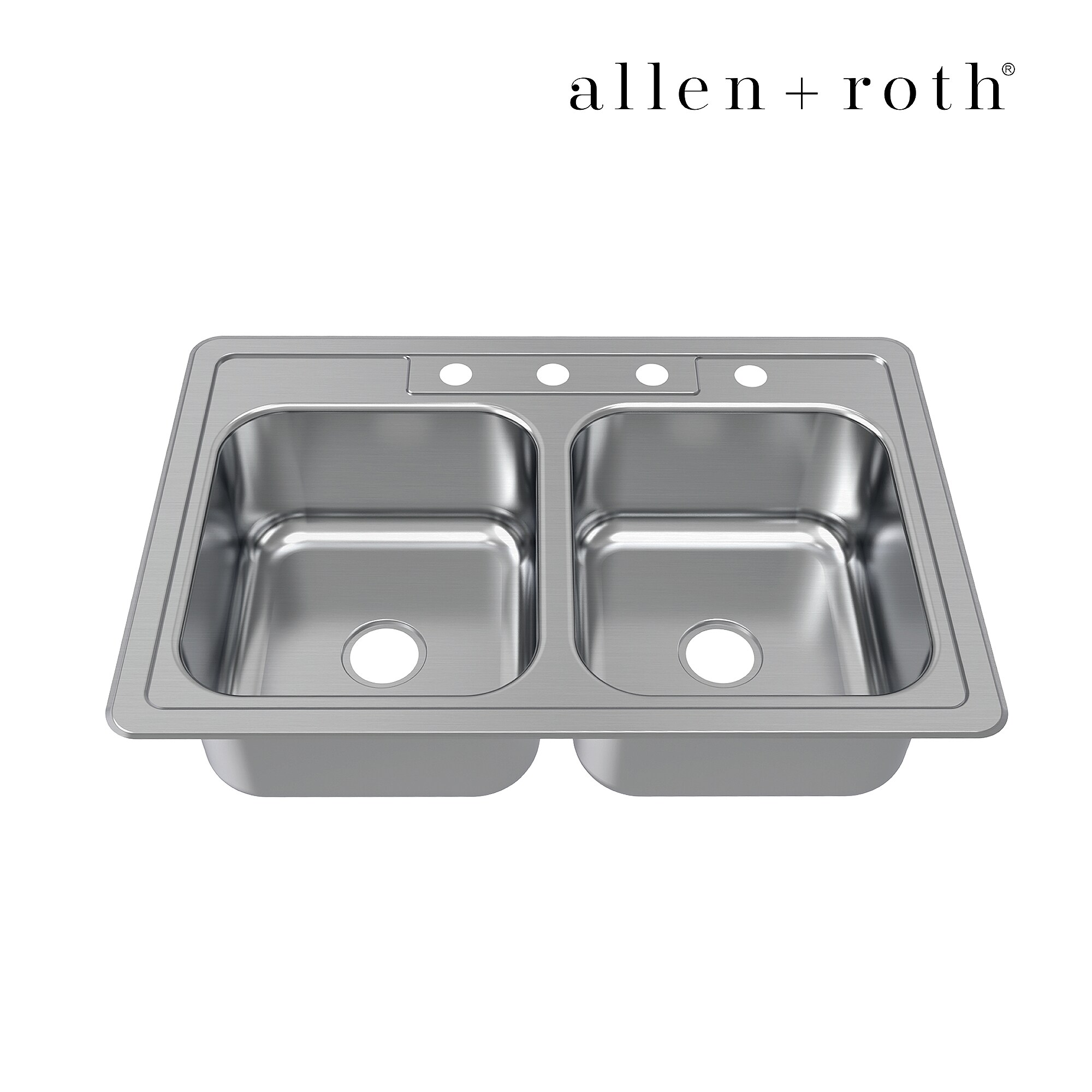 allen + roth Fenway Drop-In 33-in x 22-in Stainless Steel Double Equal Bowl 4-Hole Kitchen Sink