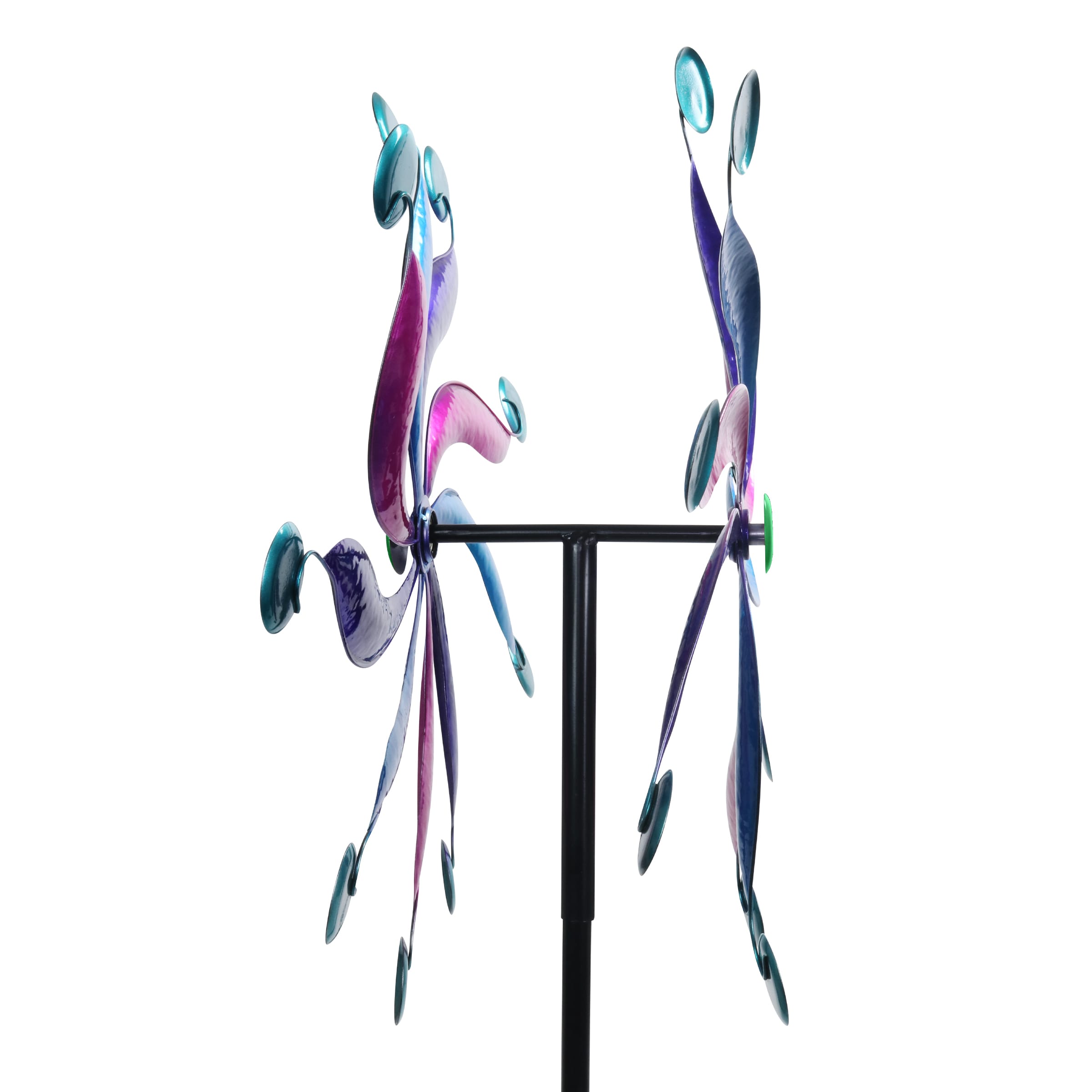 Pink and Blue Metal Double Pinwheel Spinner Garden Stake