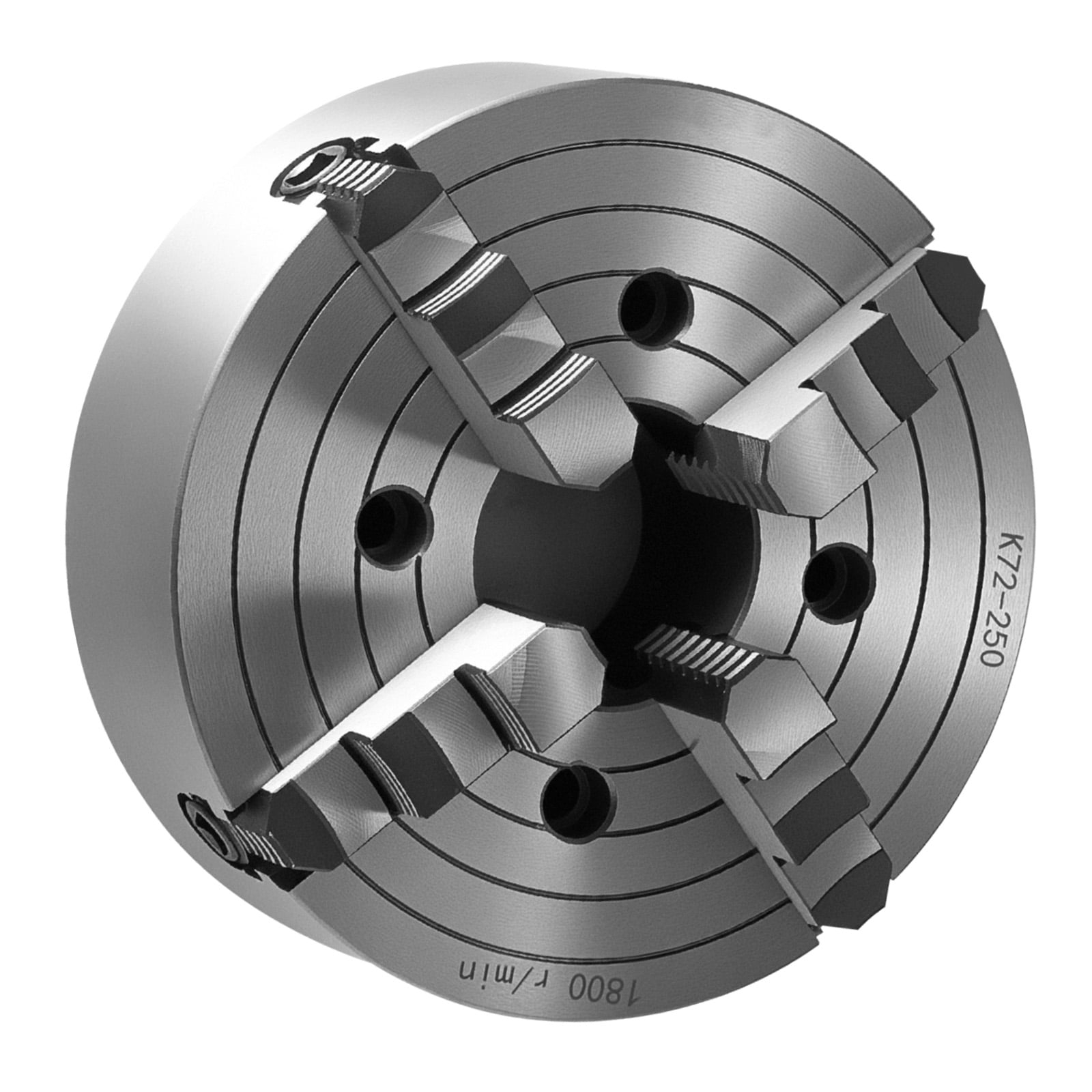 VEVOR 4-Jaw Lathe Chuck 10 in (250 mm) Lathe Chuck 0.6-9.84 in (15-250 mm) Clamping Range with T-key Fixing Screws Reversible Jaws HT300 Cast Iron Material Internal External for Wood Metal Lathe