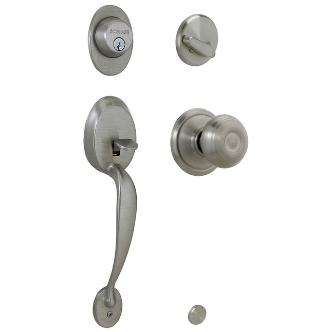Schlage Plymouth Antique Pewter Double Cylinder Deadbolt with Georgian Knob Door Handleset Schlage Plymouth Antique Pewter Double Cylinder Deadbolt with Georgian Knob Door Handleset