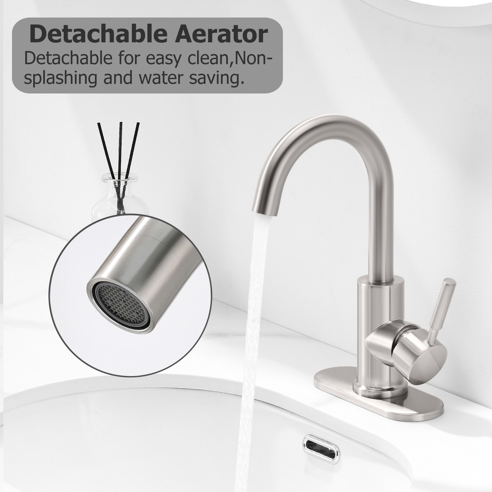 Brushed Nickel Single-Handle Bathroom Faucet with Metal Drain