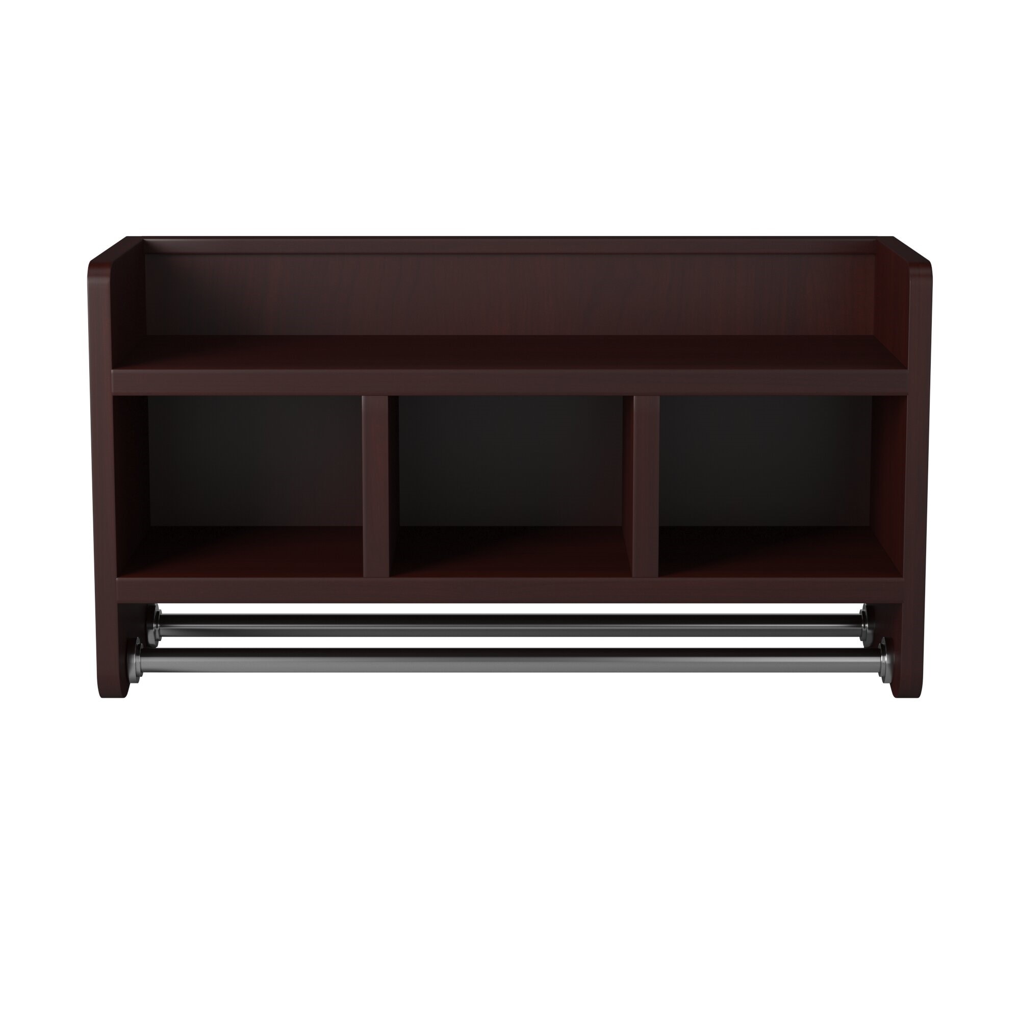 Espresso Wood Wall-Mounted Bathroom Shelf with Towel Rod