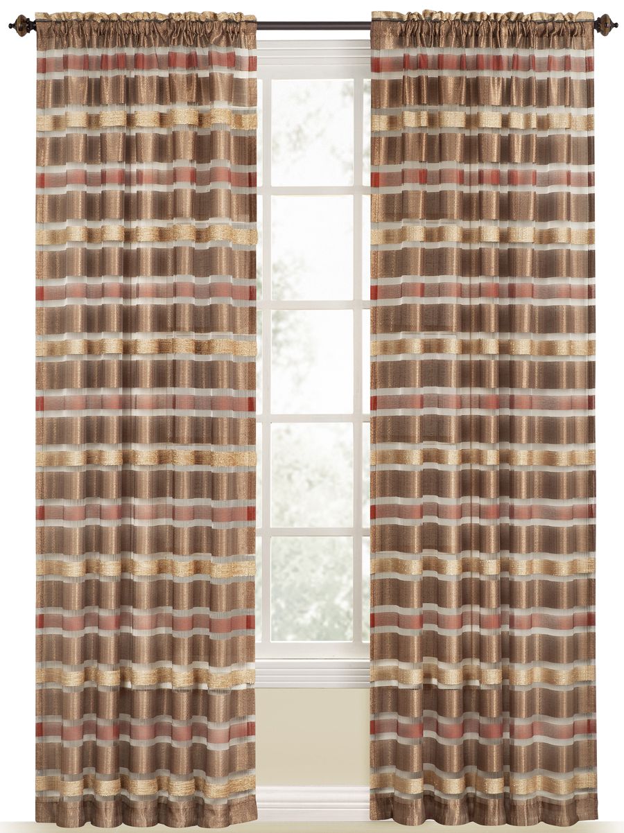 Style Selections X38201884ZBG 84-in Brick Striped Sheer Rod pocket Single curtain panel
