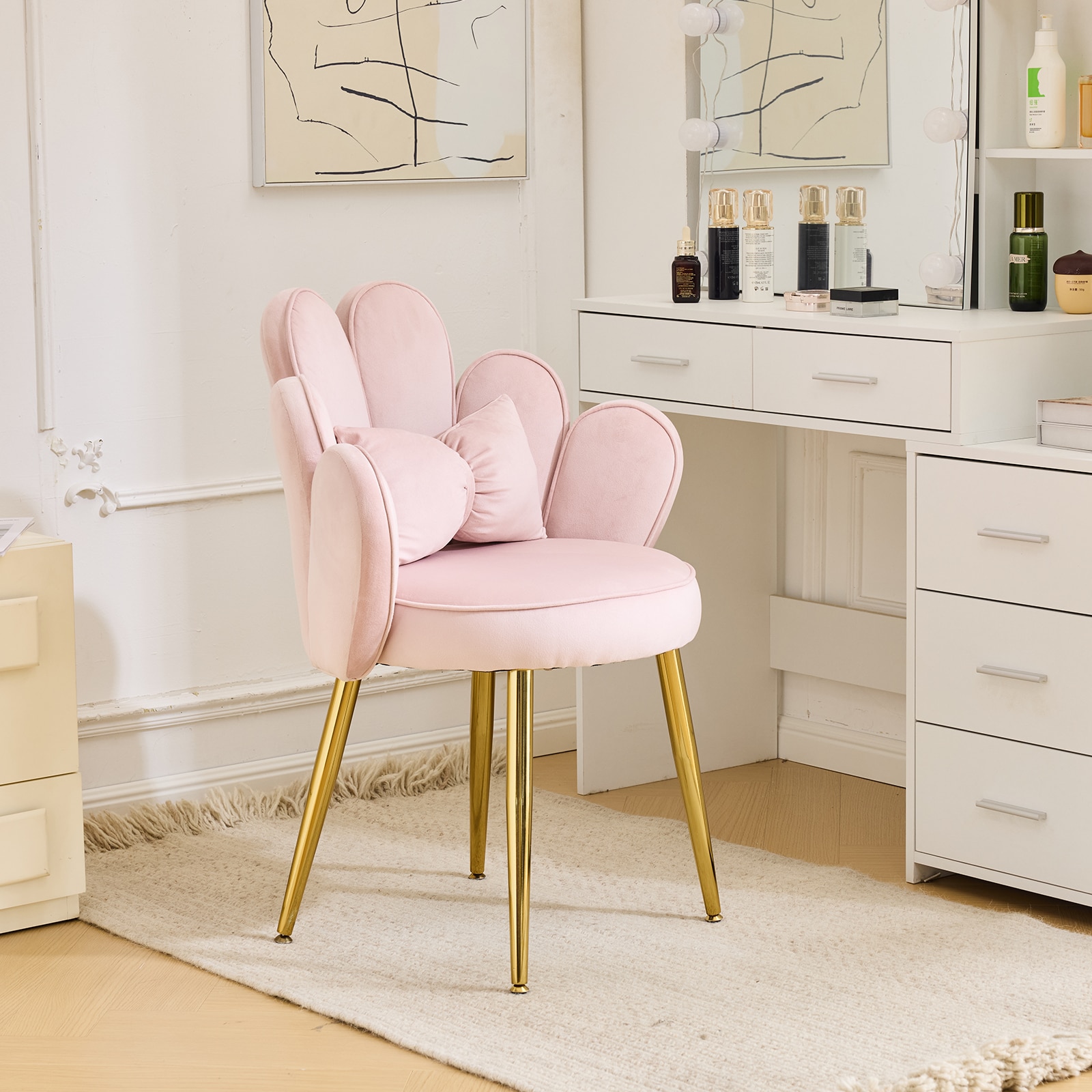 Outopee LO1G98000255 Casual Pink Velvet Accent Chair