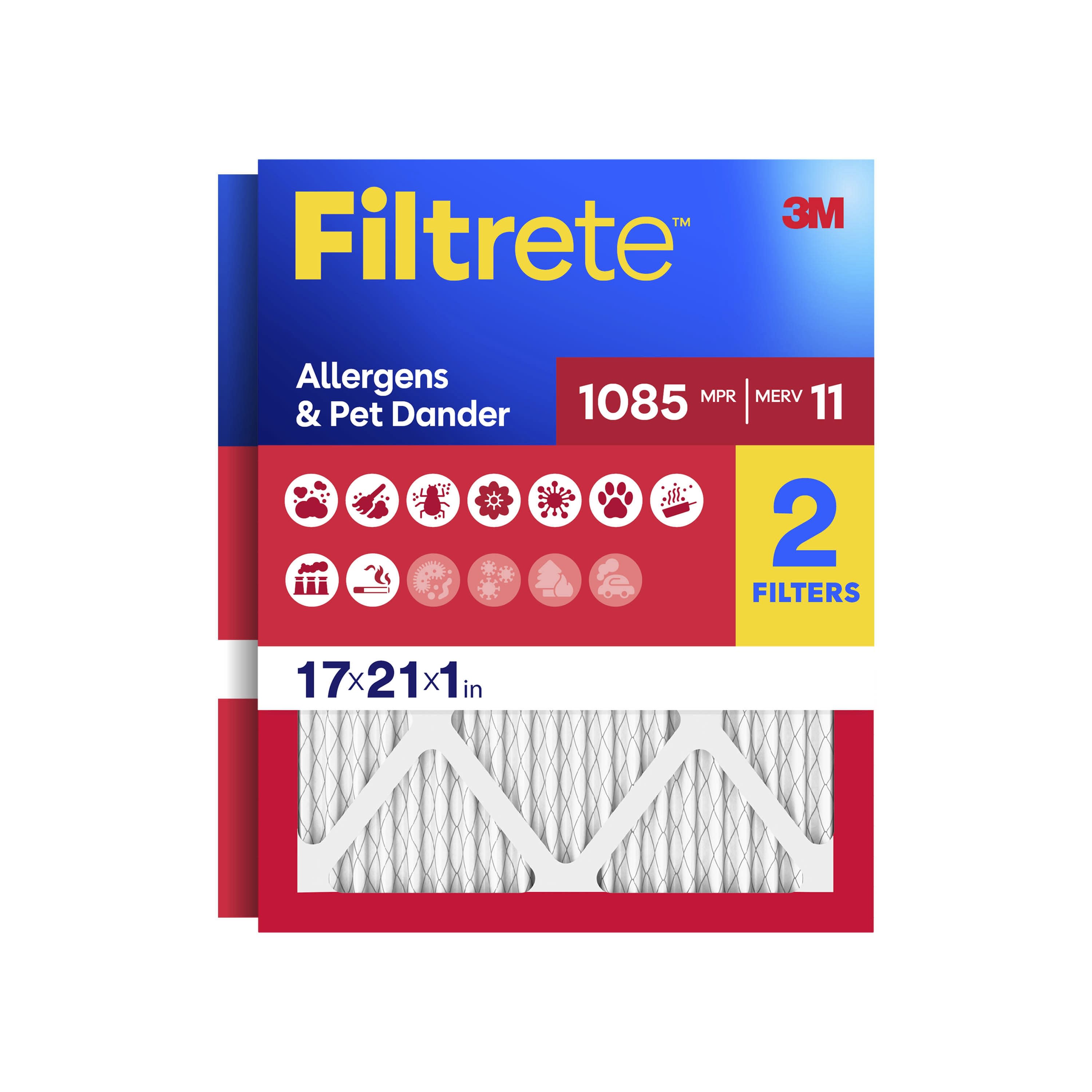 Filtrete 17 x 21 x 1 MERV 11 1085 MPR Allergens Pet Dander Electrostatic Pleated Air Filter 2 -Pack