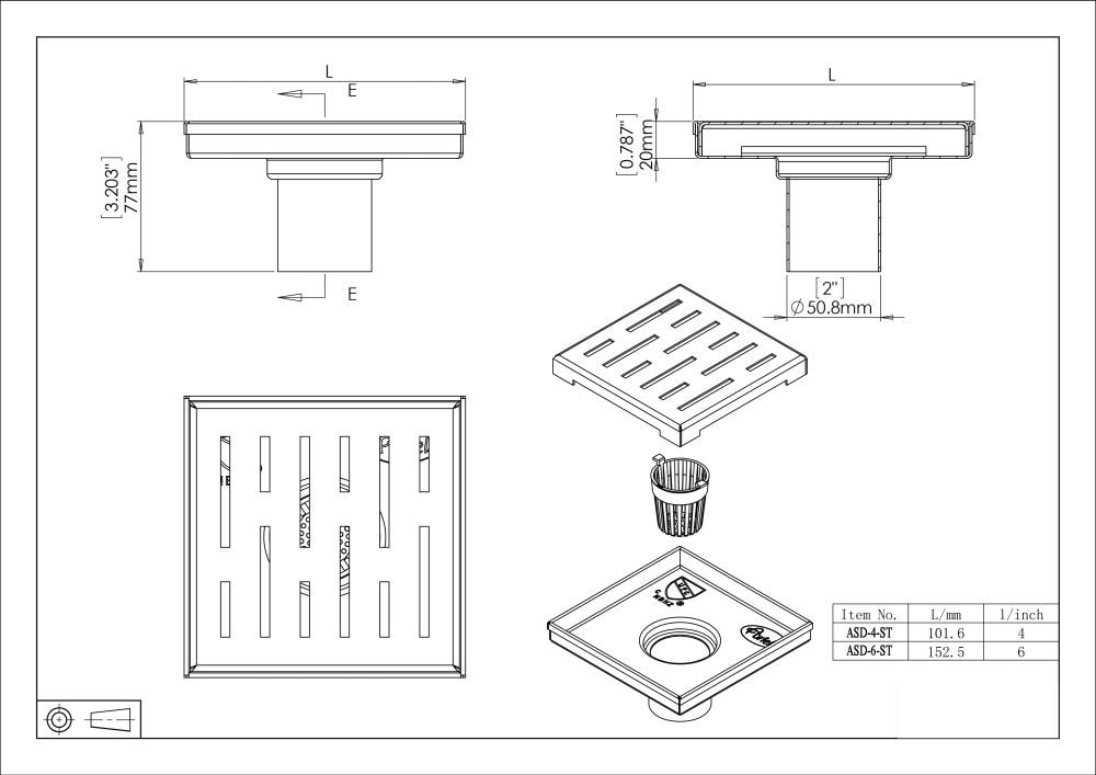 eModernDecor Shower Square Linear Drain 4-in and Stripe Pattern