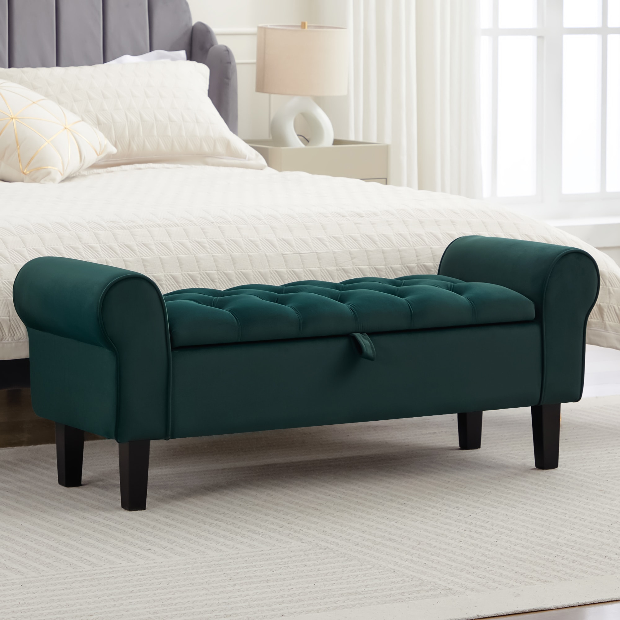 JEAREY JE-MHWKQC-WH-CK Storage Bench Casual Green Velvet Storage Ottoman