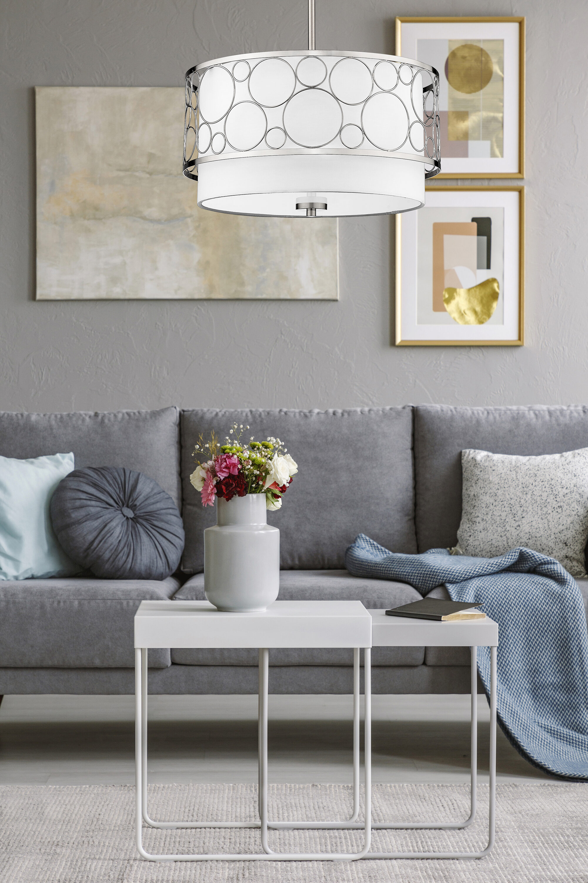 Kendall 17" Brushed Nickel LED Drum Pendant Light