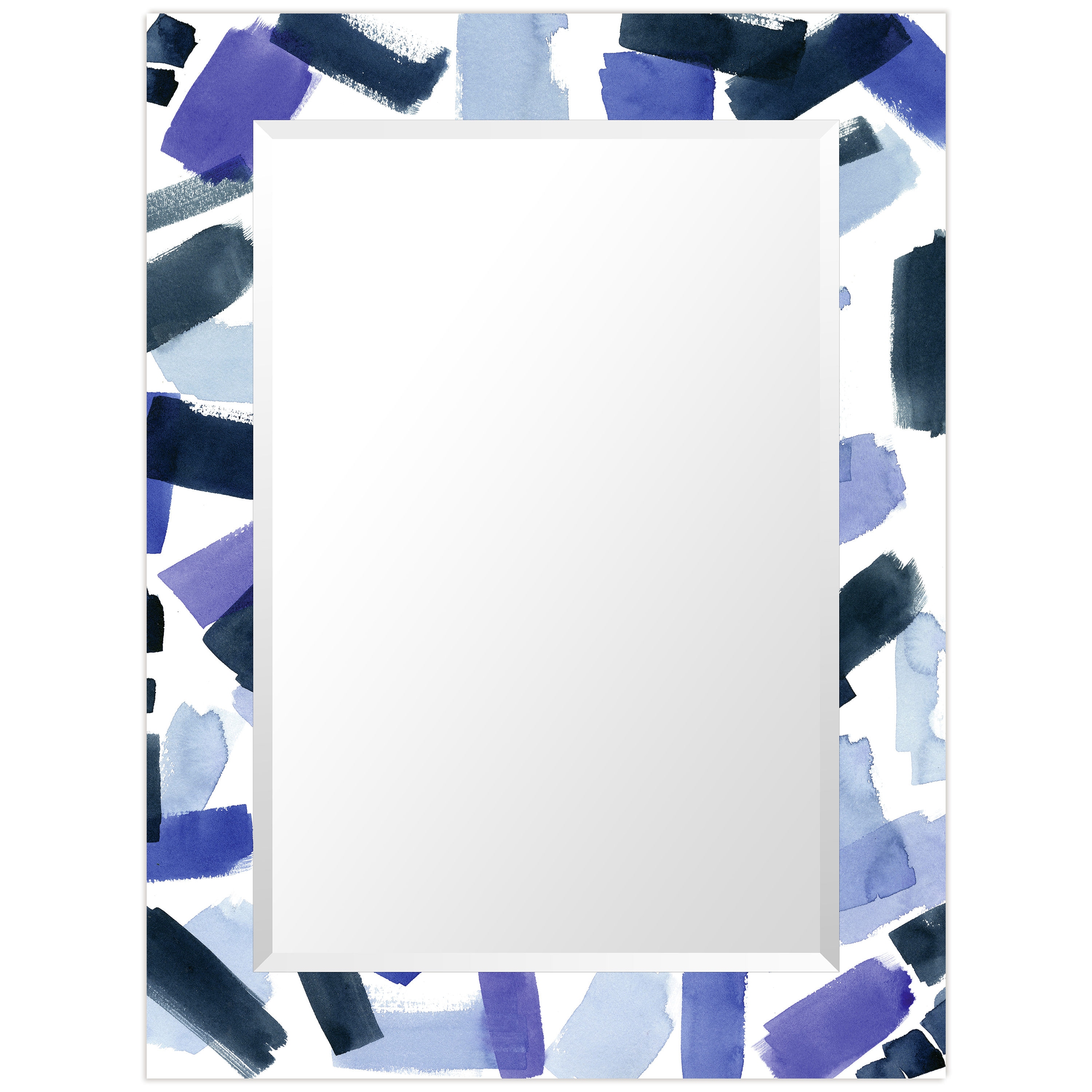 Empire Art Direct TAM-120860-4030 "Cerulean Strokes"Rectangular Beveled Wall Mounted Mirror on Free Floating Printed Tempered Art Glass