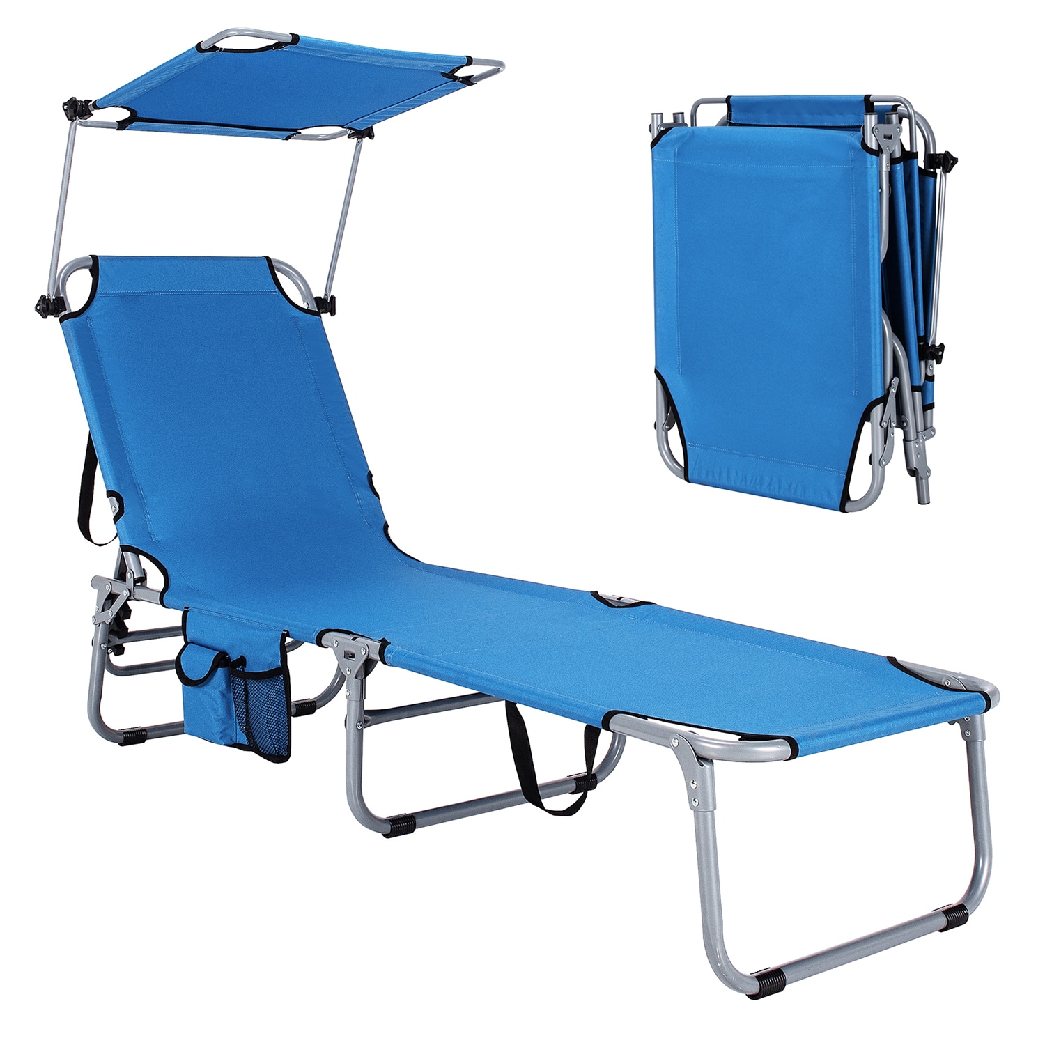 WELLFOR TDZ10027NY Stackable Gray Steel Frame Stationary Zero Gravity Chair with Blue Woven Seat