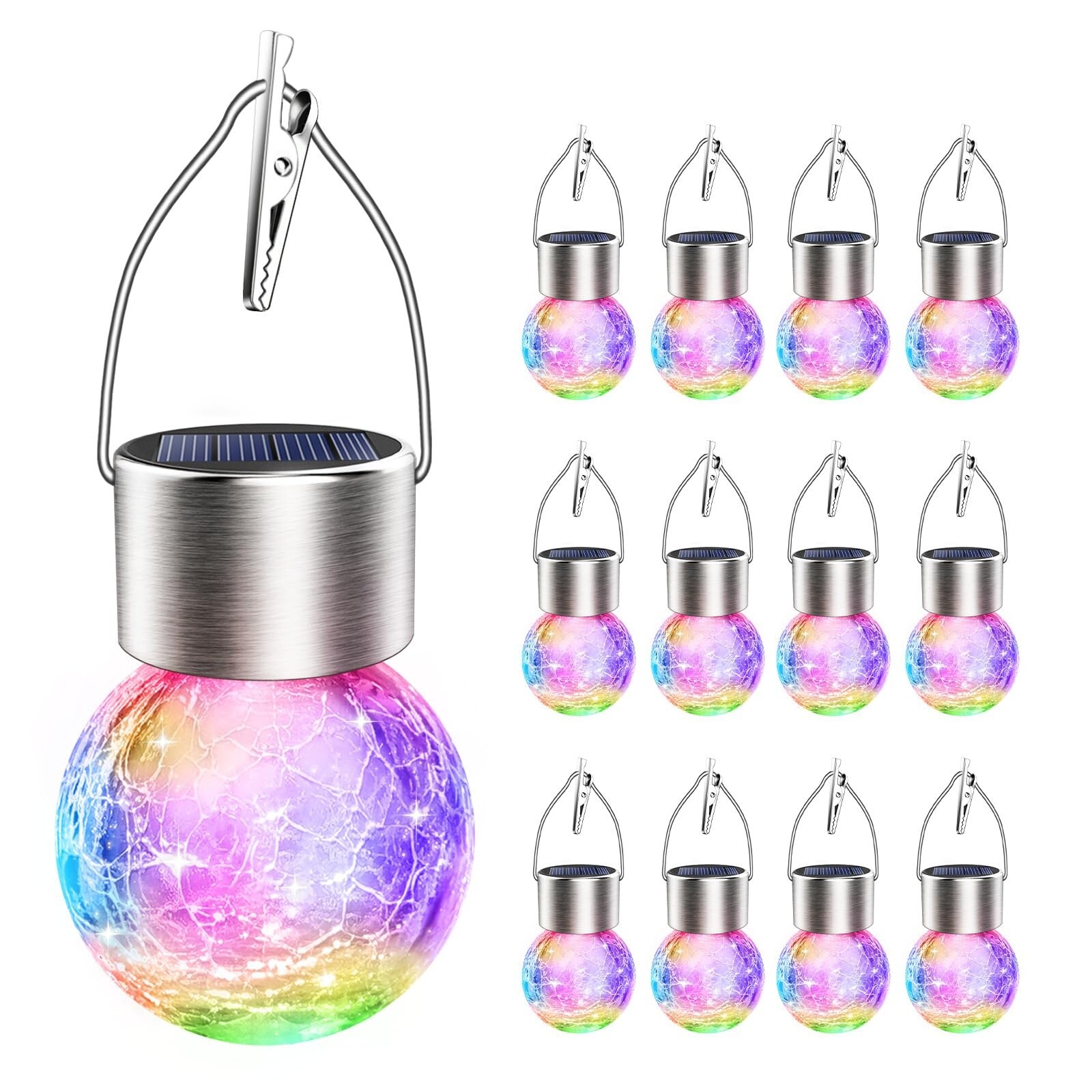 Lukvuzo Solar Hanging Lights Outdoor 12 pack Cracked Glass Ball ...