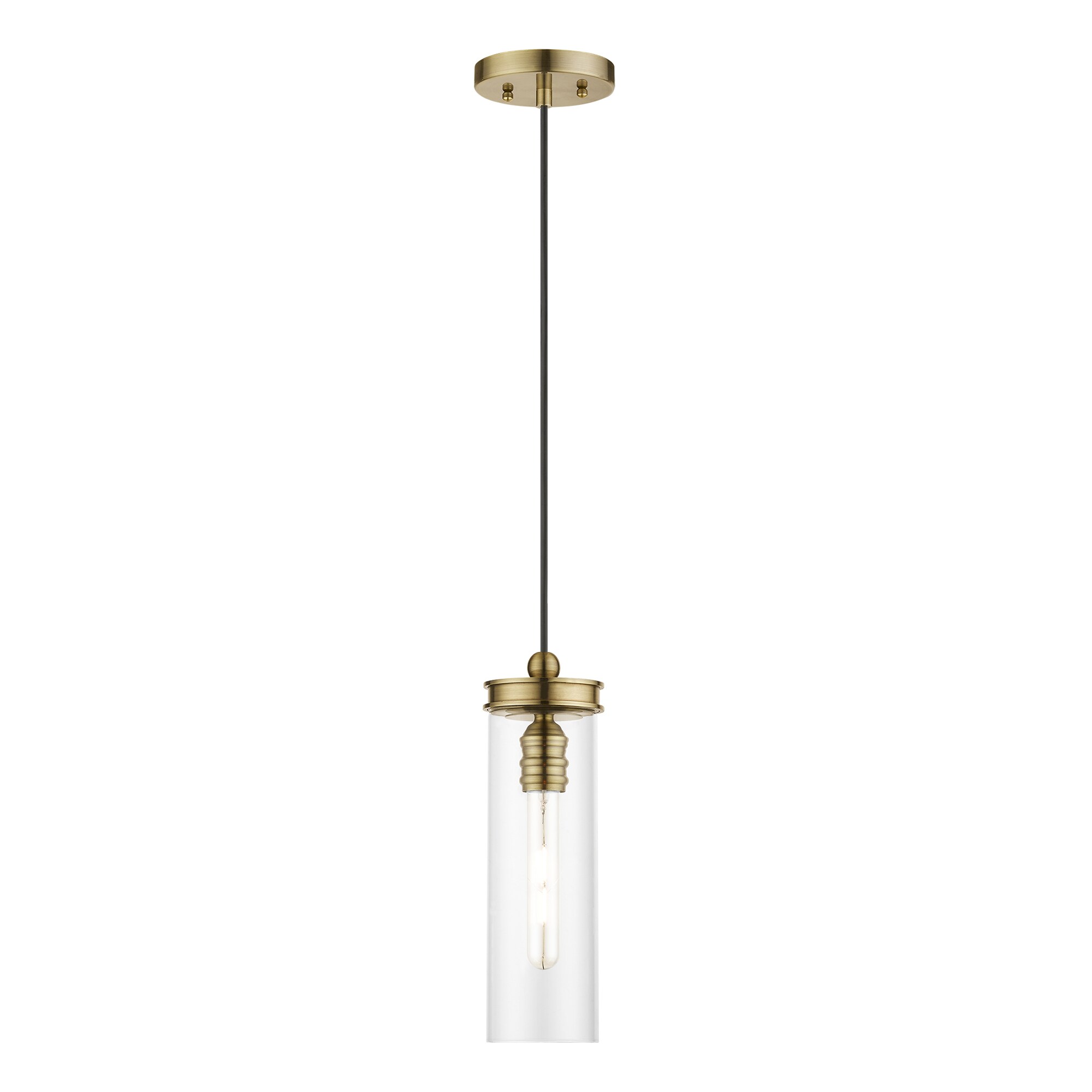 Livex Lighting Devoe Antique Brass Industrial Clear Glass Cylinder Mini