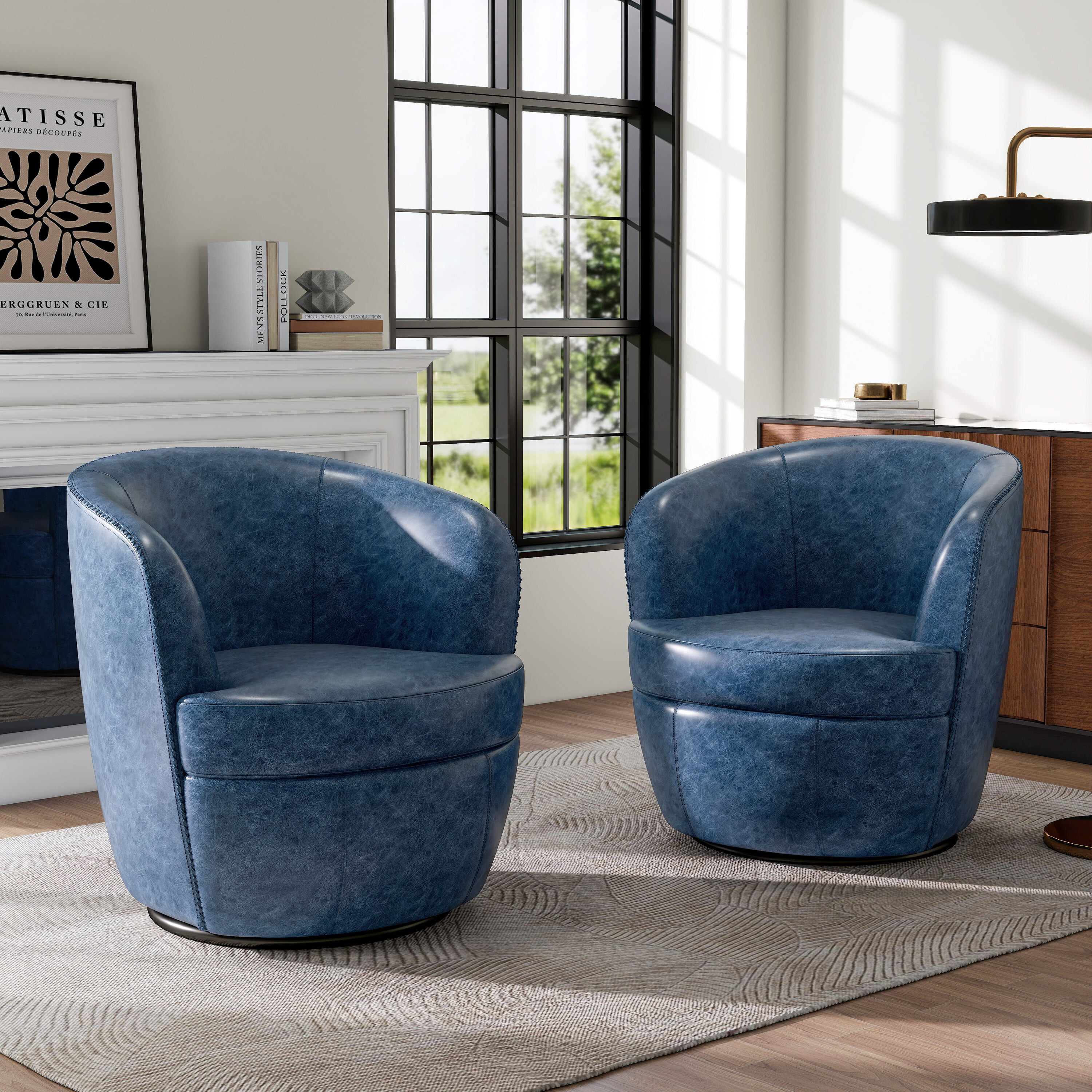 Dreamsidea Swivel Barrel Accent Chair - PU Leather Round Seating-for ...