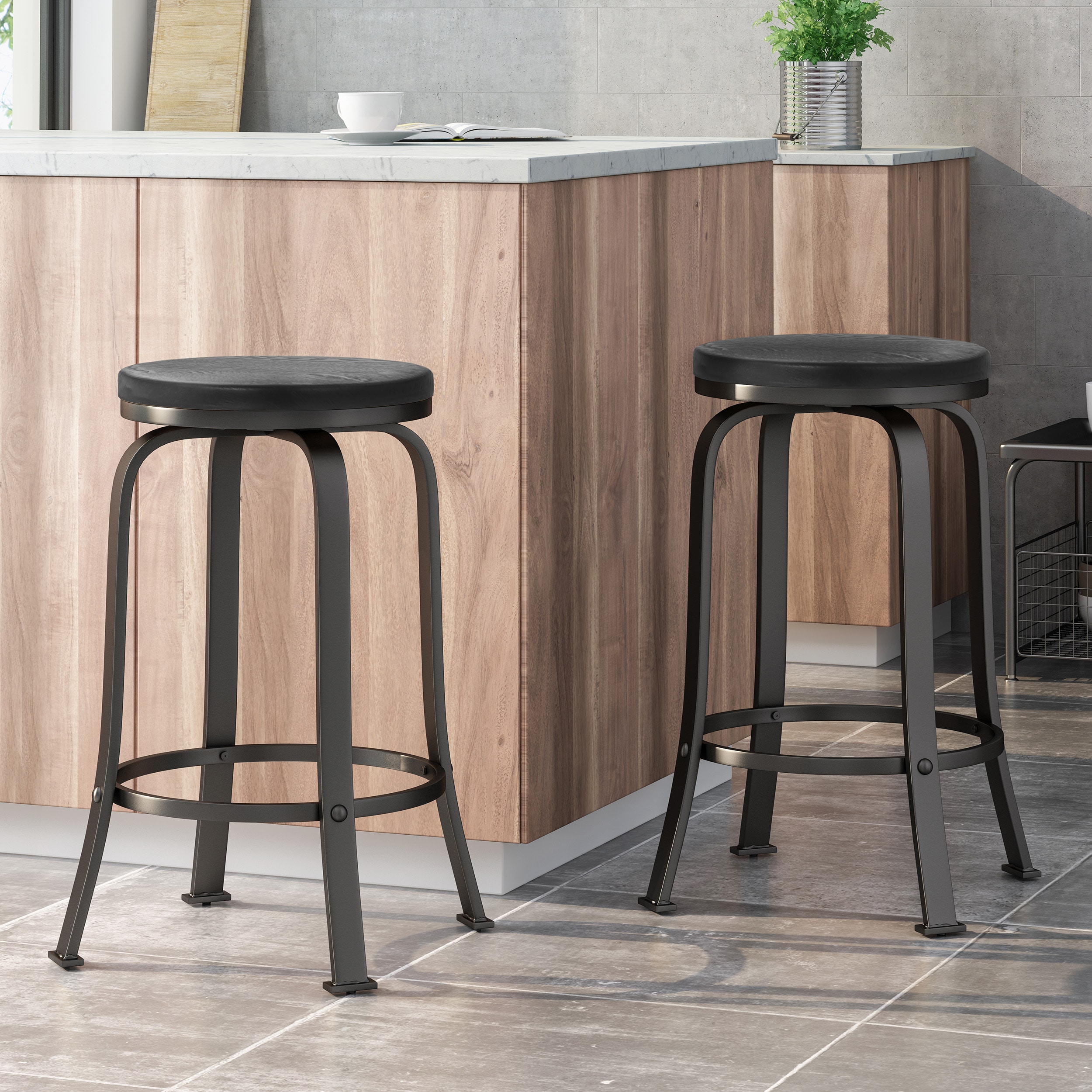 Christopher Knight Home 311117 James Modern Industrial Swiveling Counter Stools (Set of 2) Black